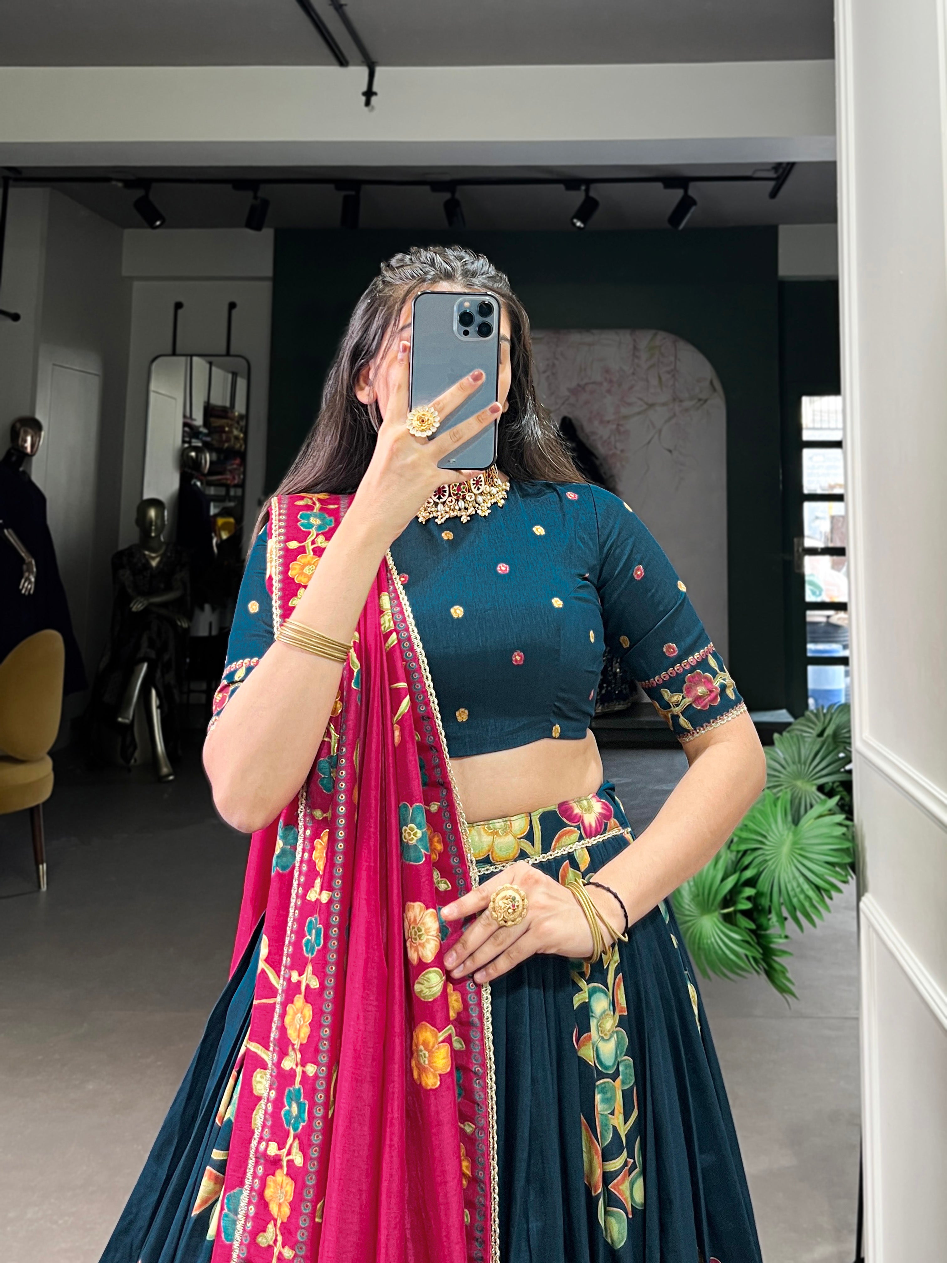 Tussar Silk Lehenga With Foil Work & Gotta Patti Dupatta