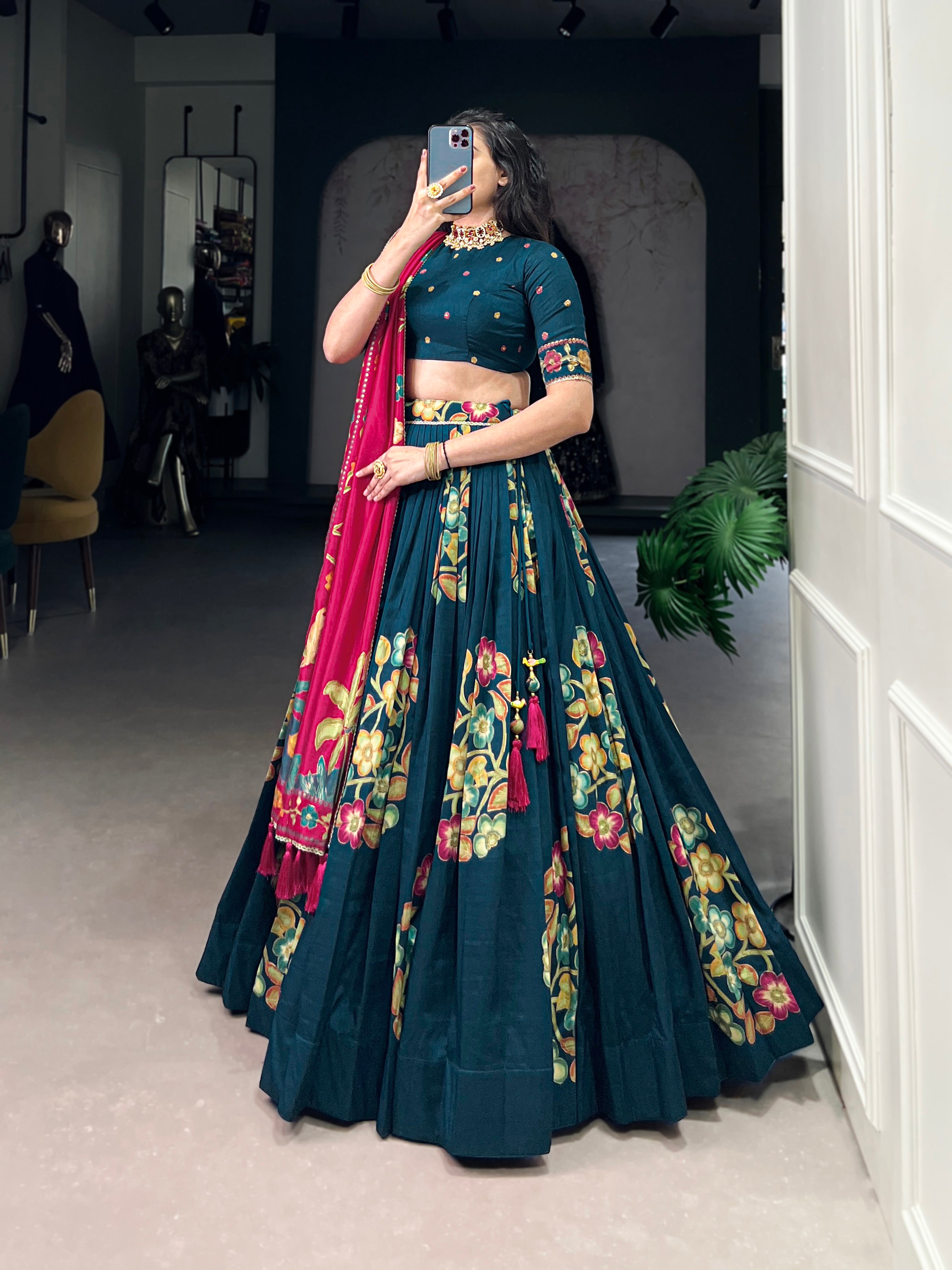 Tussar Silk Lehenga With Foil Work & Gotta Patti Dupatta