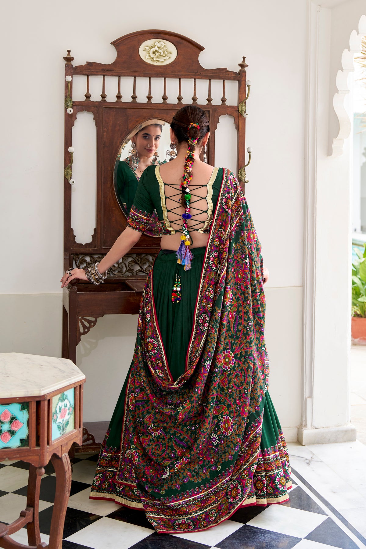 Designer Ready To Wear Gamthi Print Embossed Lehenga Choli For Garba JOBANIYU (જોબનિયું)