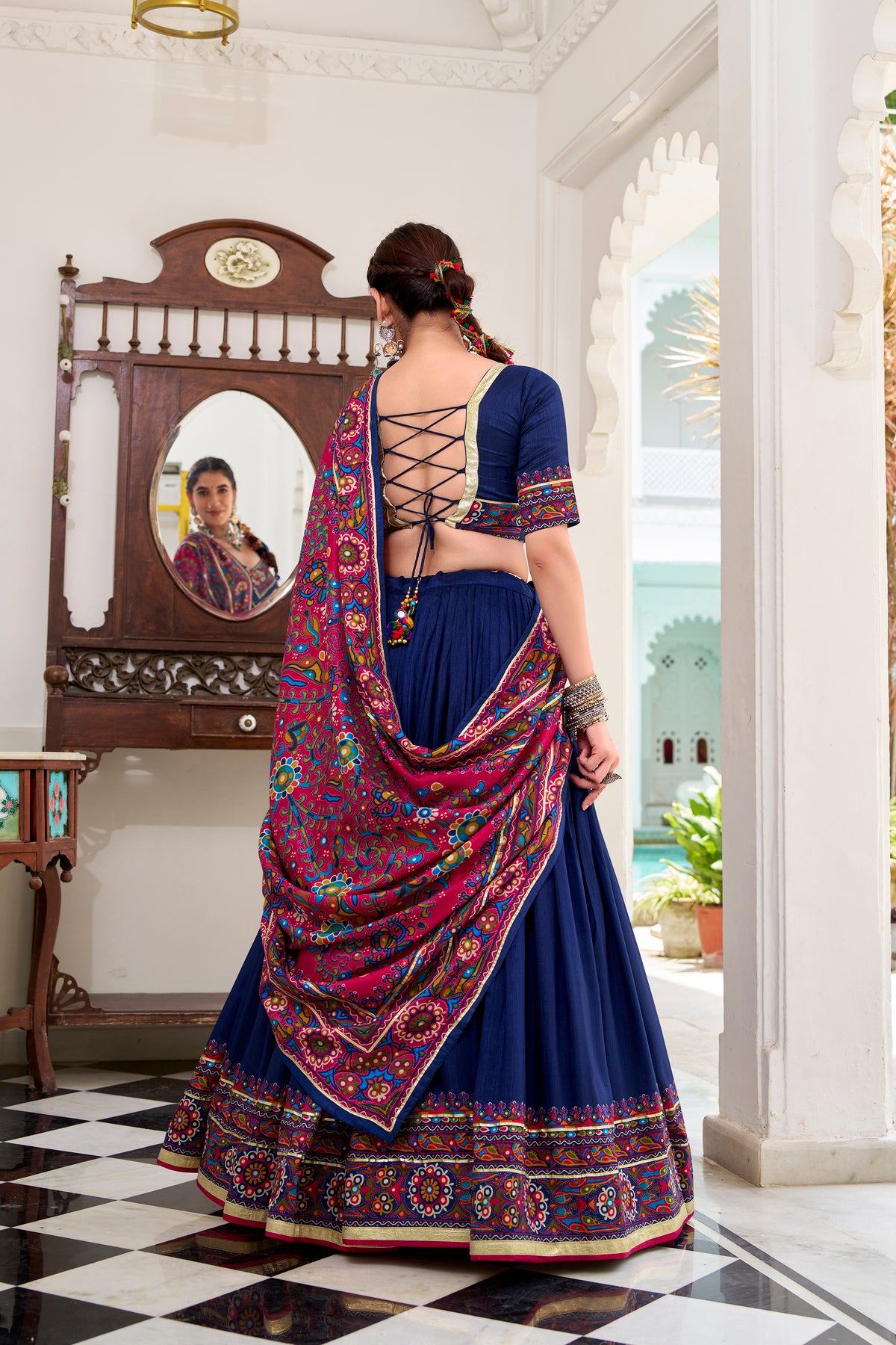 Designer Ready To Wear Gamthi Print Embossed Lehenga Choli For Garba JOBANIYU (જોબનિયું)