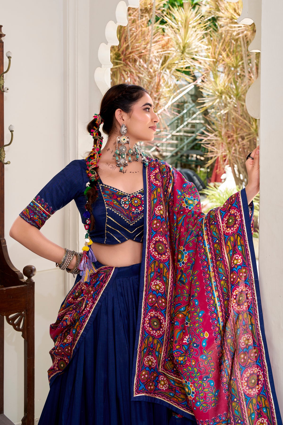 Designer Ready To Wear Gamthi Print Embossed Lehenga Choli For Garba JOBANIYU (જોબનિયું)