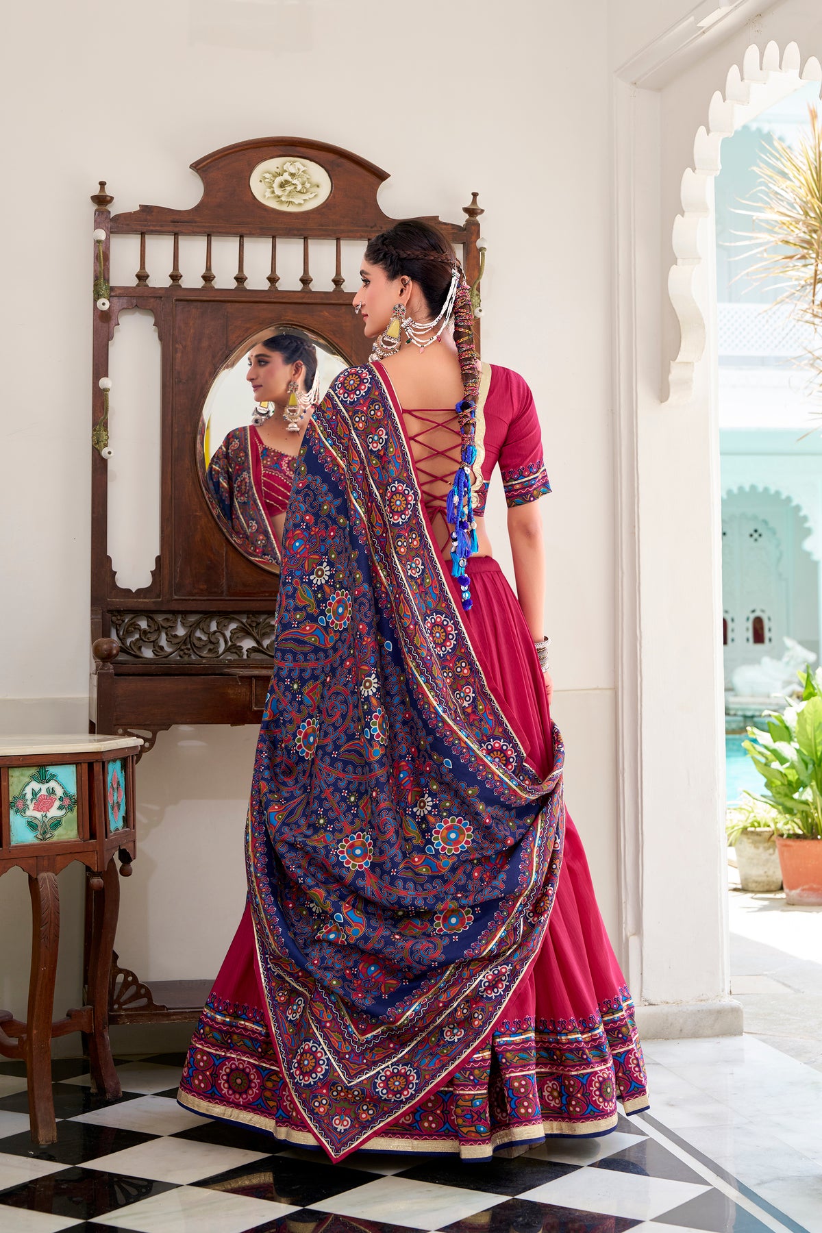 Designer Ready To Wear Gamthi Print Embossed Lehenga Choli For Garba JOBANIYU (જોબનિયું)