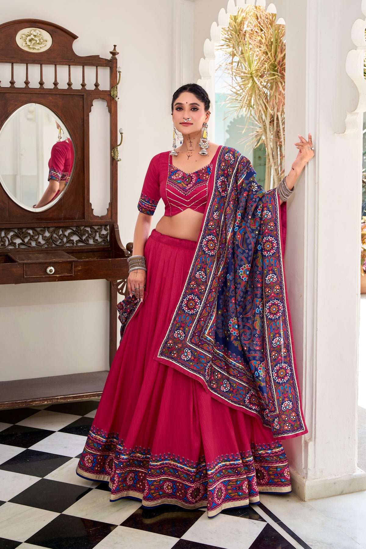 Designer Ready To Wear Gamthi Print Embossed Lehenga Choli For Garba JOBANIYU (જોબનિયું)