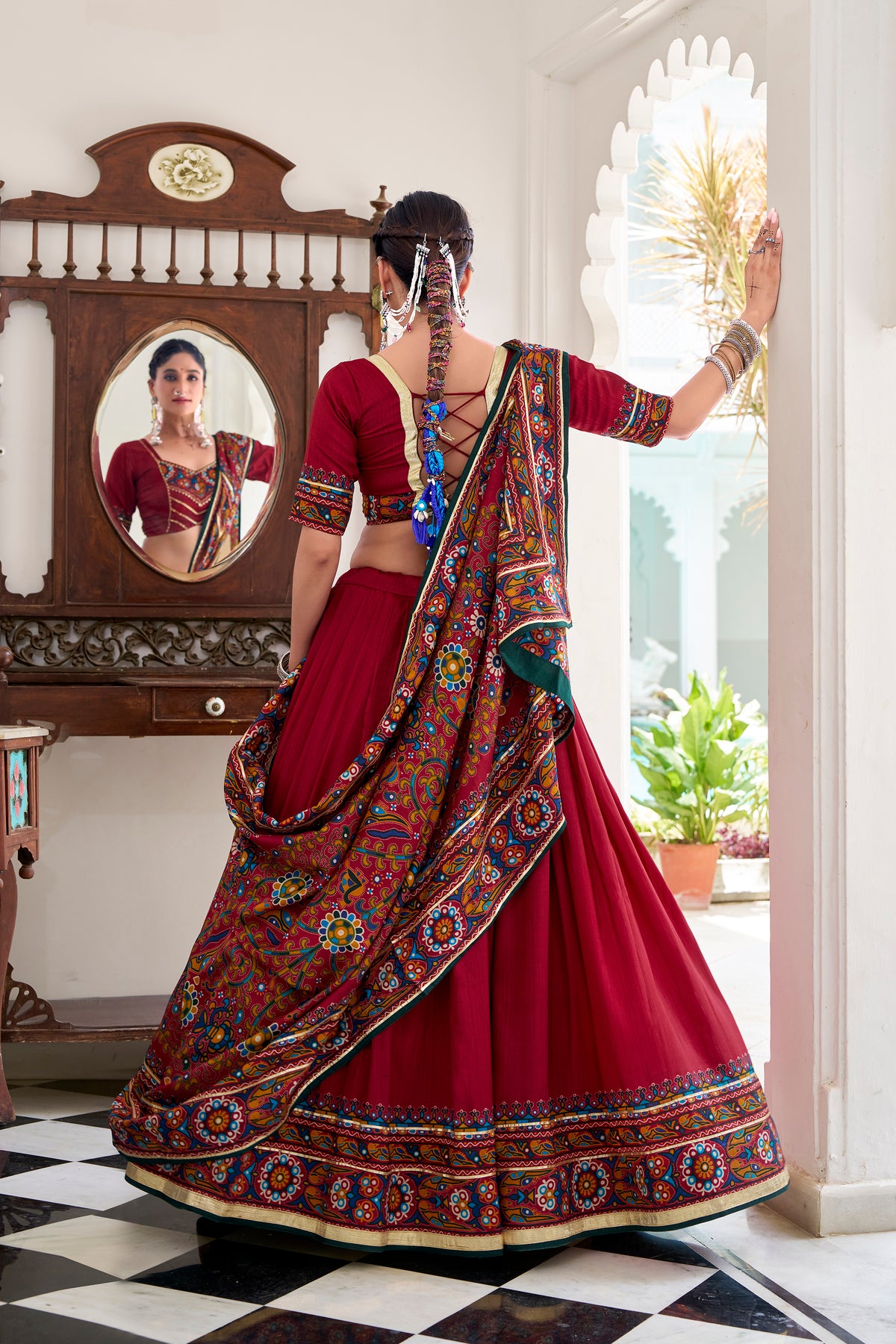 Designer Ready To Wear Gamthi Print Embossed Lehenga Choli For Garba JOBANIYU (જોબનિયું)