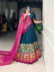 Designer Tussar Silk Lehenga Choli for Navratri | Printed and Foil Work