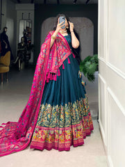 Designer Tussar Silk Lehenga Choli for Navratri | Printed and Foil Work