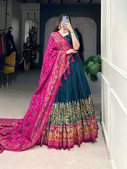 Designer Tussar Silk Lehenga Choli for Navratri | Printed and Foil Work