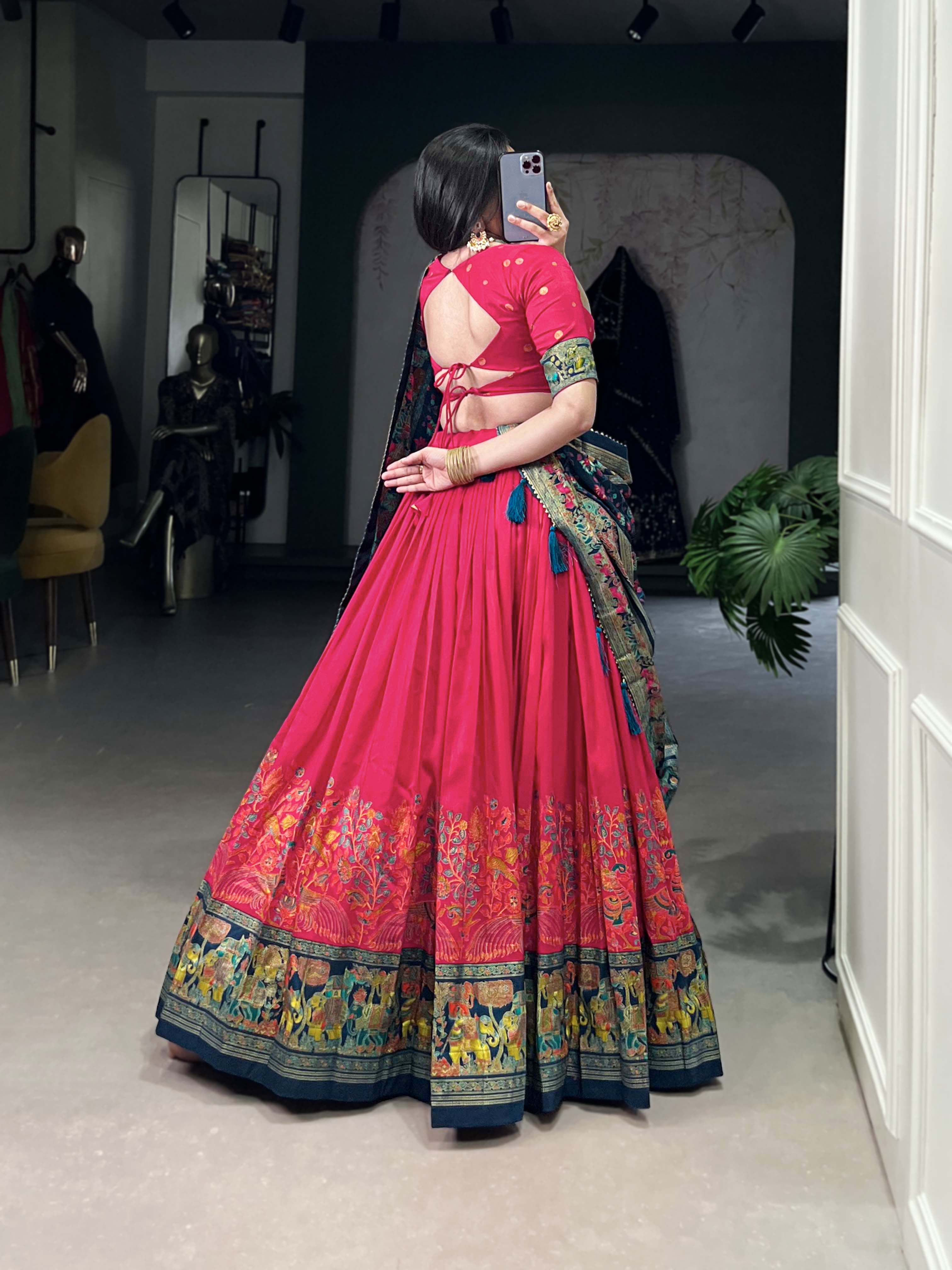 Designer Tussar Silk Lehenga Choli for Navratri | Printed and Foil Work