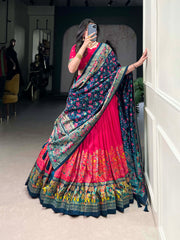 Designer Tussar Silk Lehenga Choli for Navratri | Printed and Foil Work