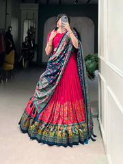 Designer Tussar Silk Lehenga Choli for Navratri | Printed and Foil Work