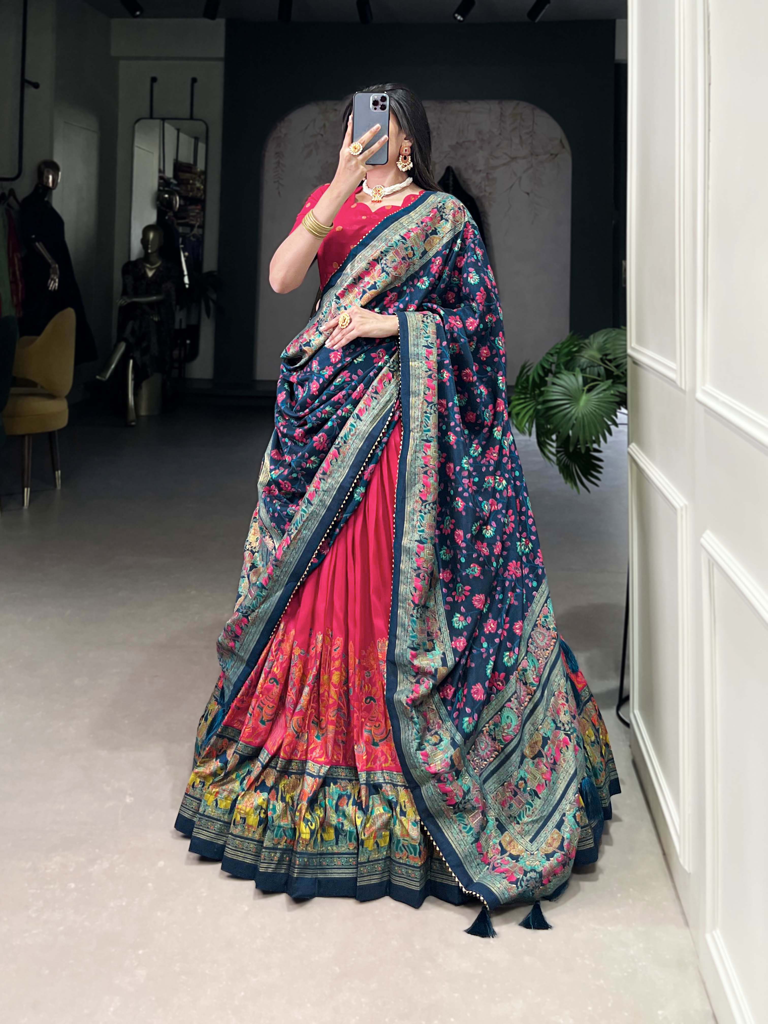 Designer Tussar Silk Lehenga Choli for Navratri | Printed and Foil Work