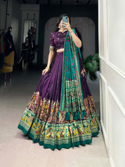 Designer Tussar Silk Lehenga Choli for Navratri | Printed and Foil Work