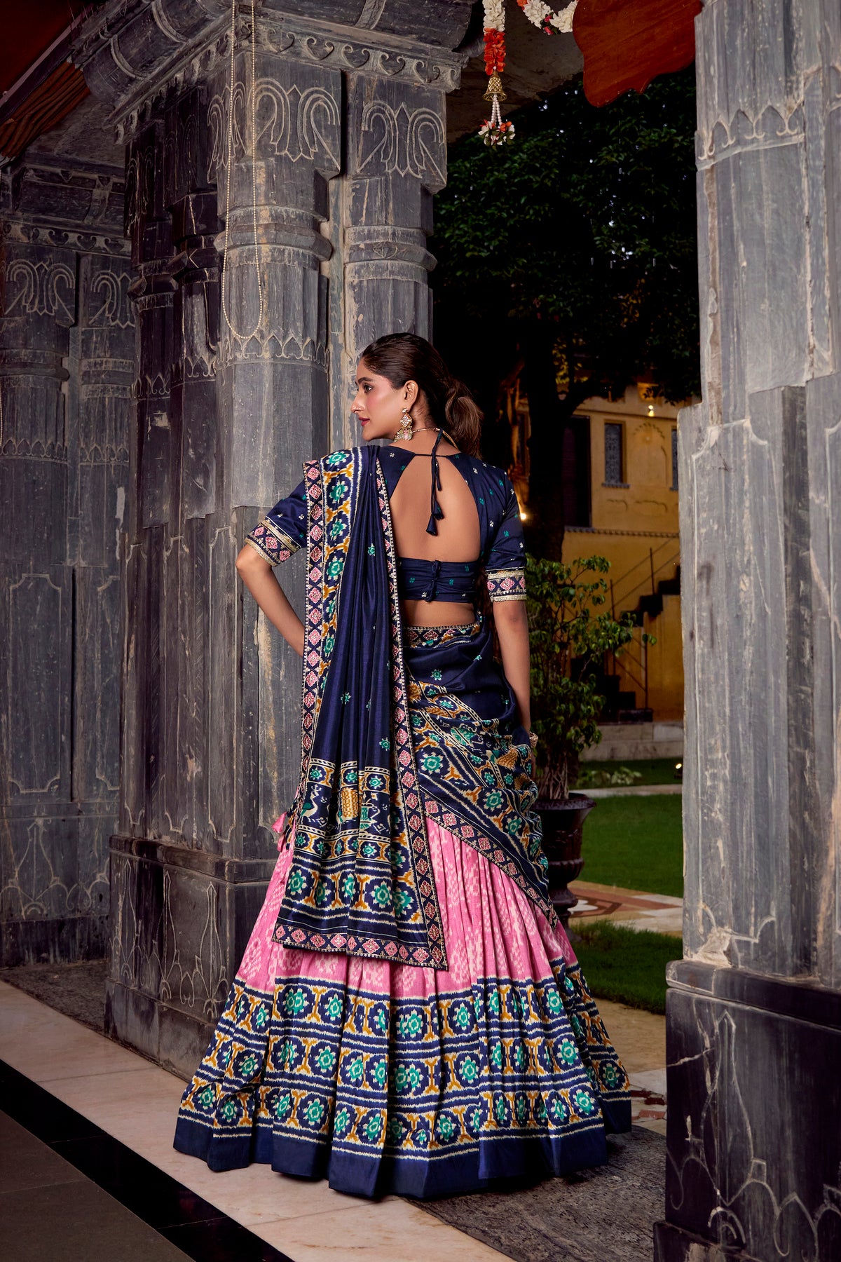BEAUTIFUL LIGHT PINK SILK IKKAT PRINTED LEHENGA CHOLI WITH DUPATTA