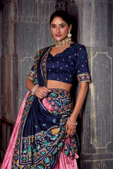 BEAUTIFUL LIGHT PINK SILK IKKAT PRINTED LEHENGA CHOLI WITH DUPATTA