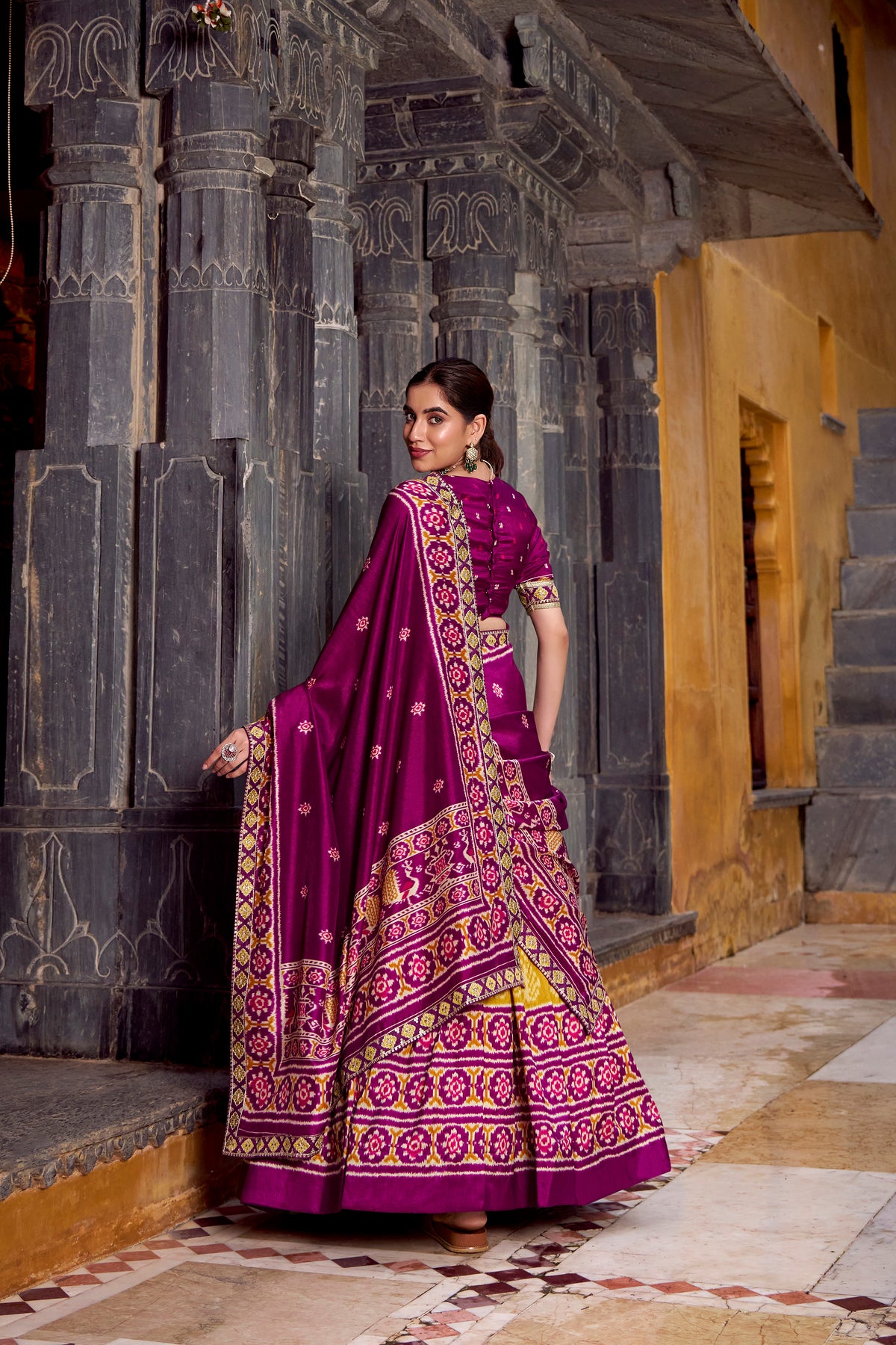 TANTALIZING MUSTARD YELLOW IKKAT PRINTED SILK LEHENGA CHOLI