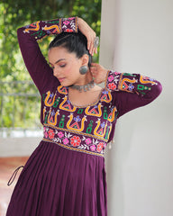 Designer Wine Color Rayon Gamthi Work Navratri Kurti