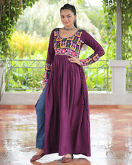 Designer Wine Color Rayon Gamthi Work Navratri Kurti