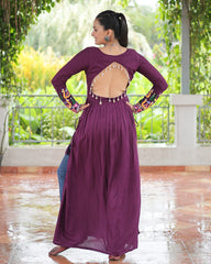 Designer Wine Color Rayon Gamthi Work Navratri Kurti