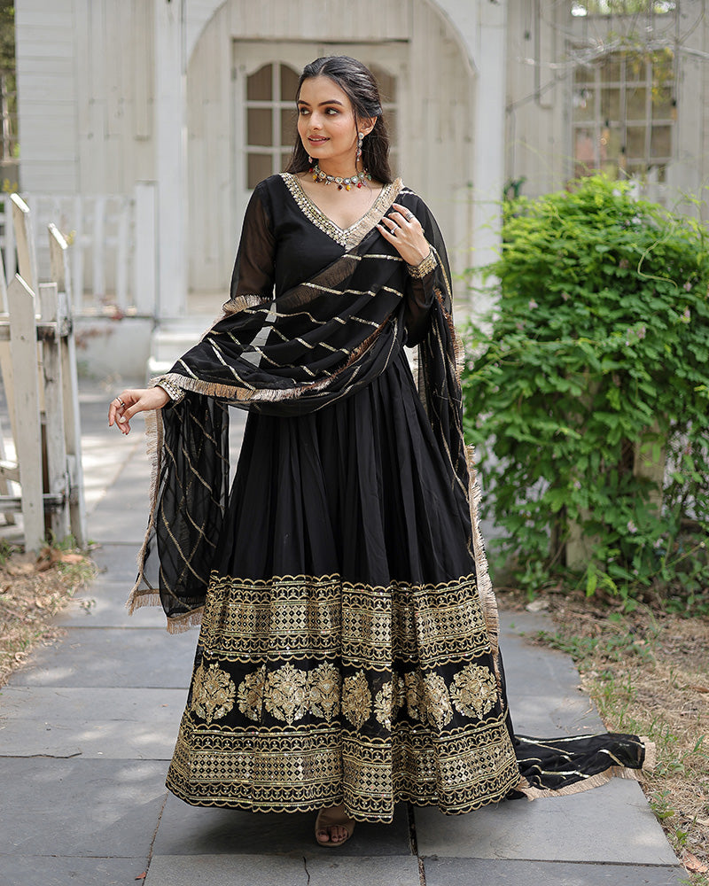 Elegance Style Multi Sequins Embroidered Work Women Gown