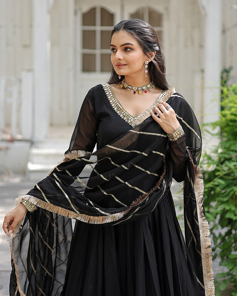 Elegance Style Multi Sequins Embroidered Work Women Gown