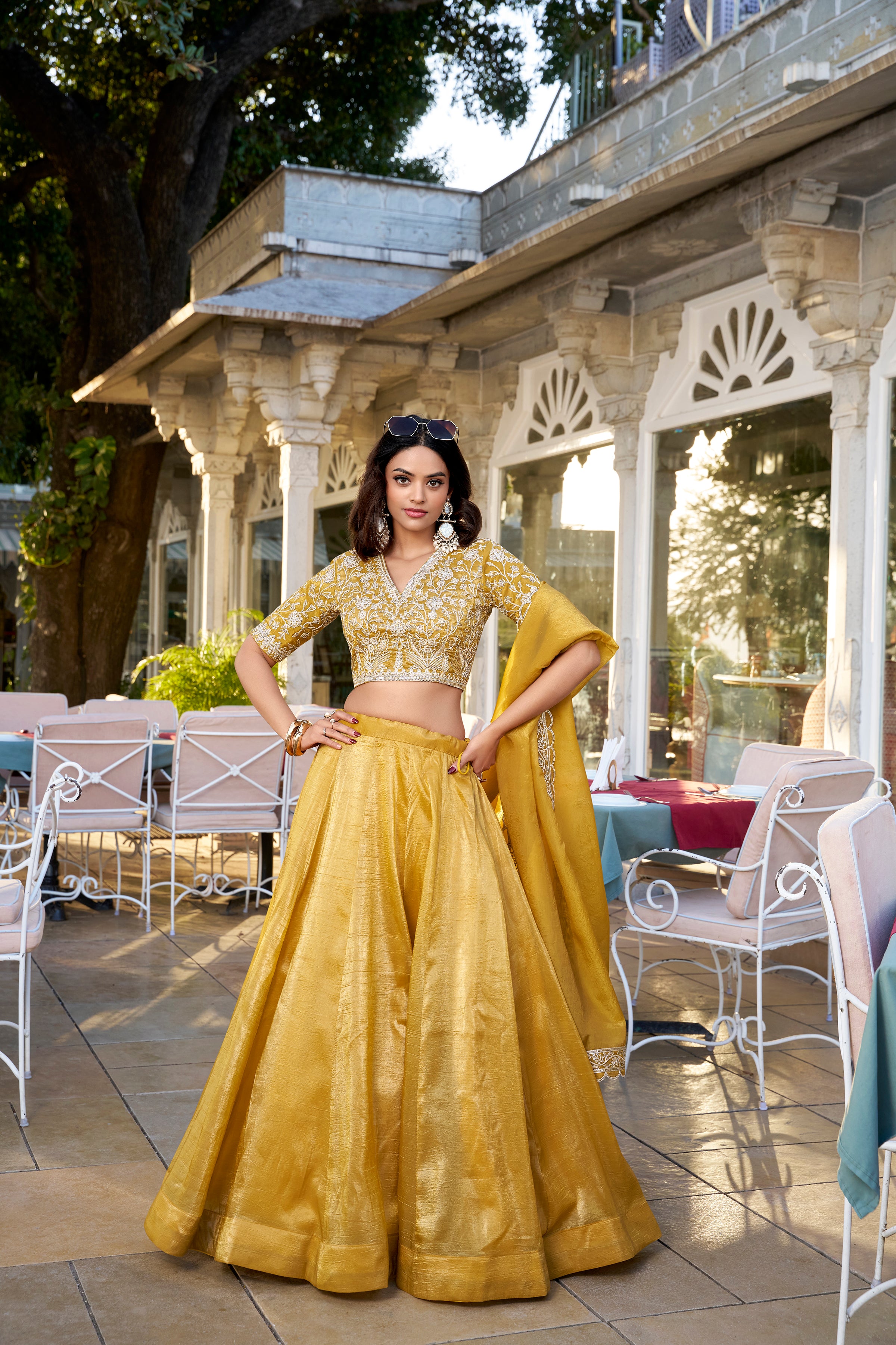 Mustard Color Plain Goldie Haldi Rasam Lehenga Choli