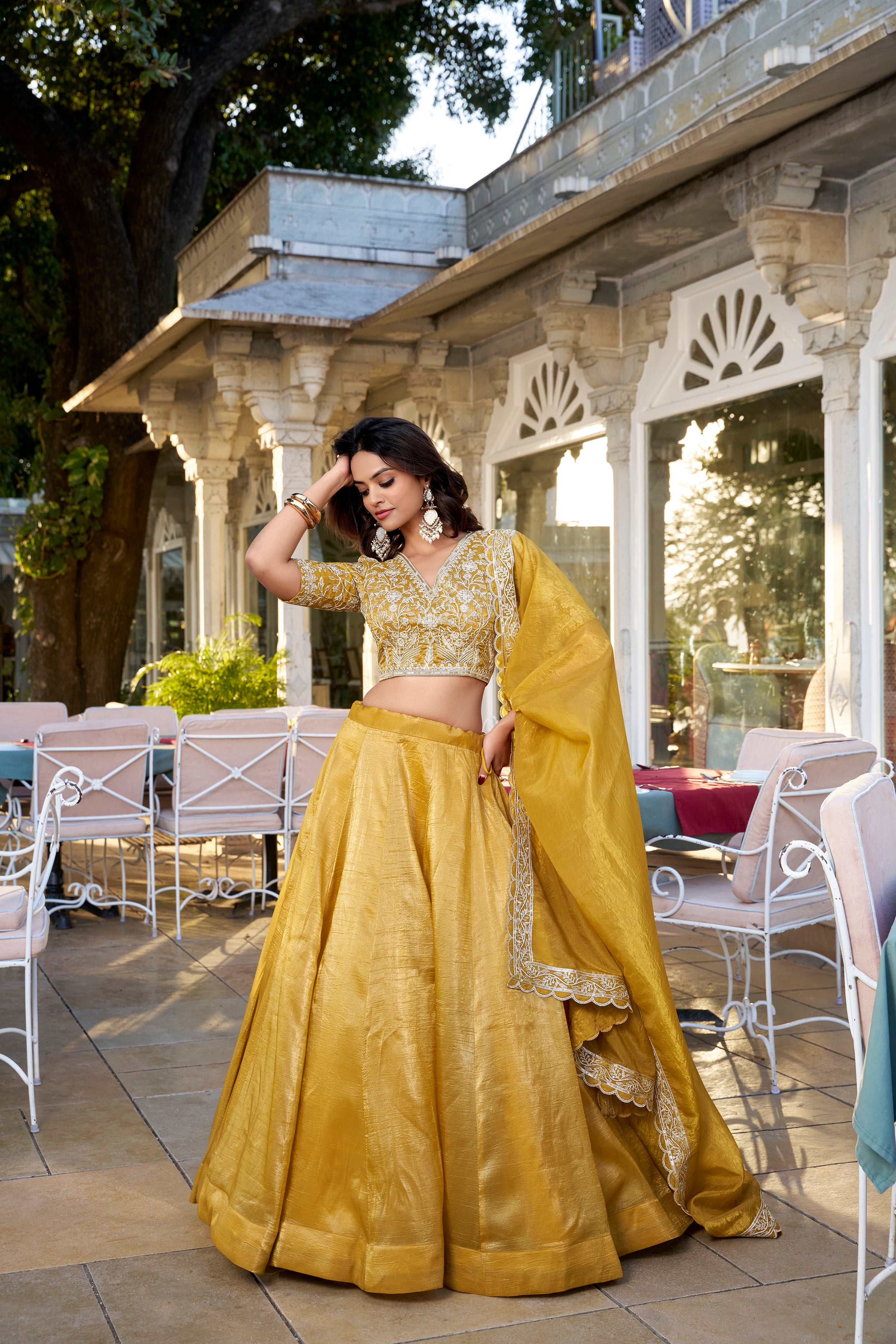 Mustard Color Plain Goldie Haldi Rasam Lehenga Choli