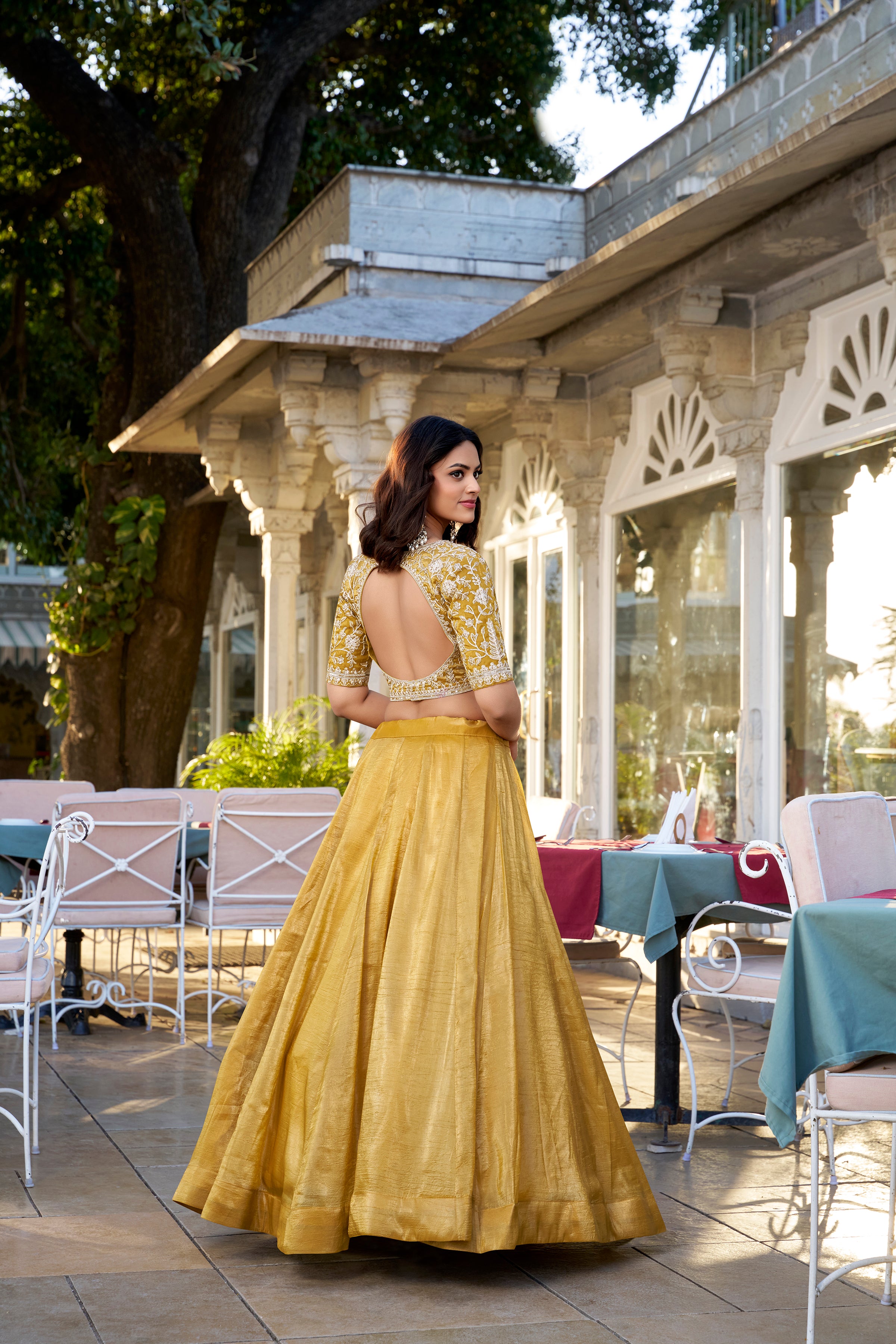 Mustard Color Plain Goldie Haldi Rasam Lehenga Choli