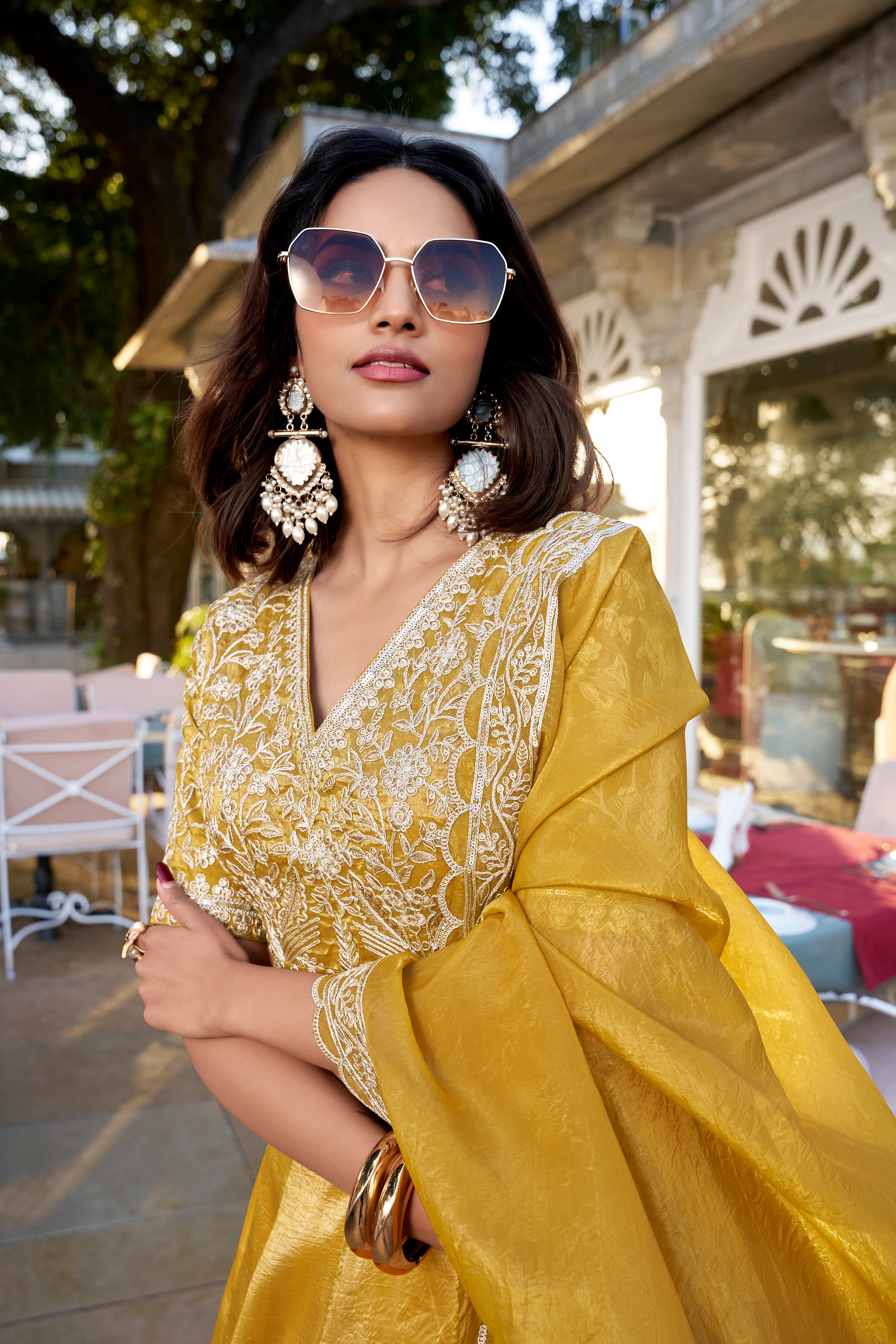 Mustard Color Plain Goldie Haldi Rasam Lehenga Choli