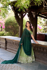 Pista Color Silver Glossy Embroidered Lehenga Choli