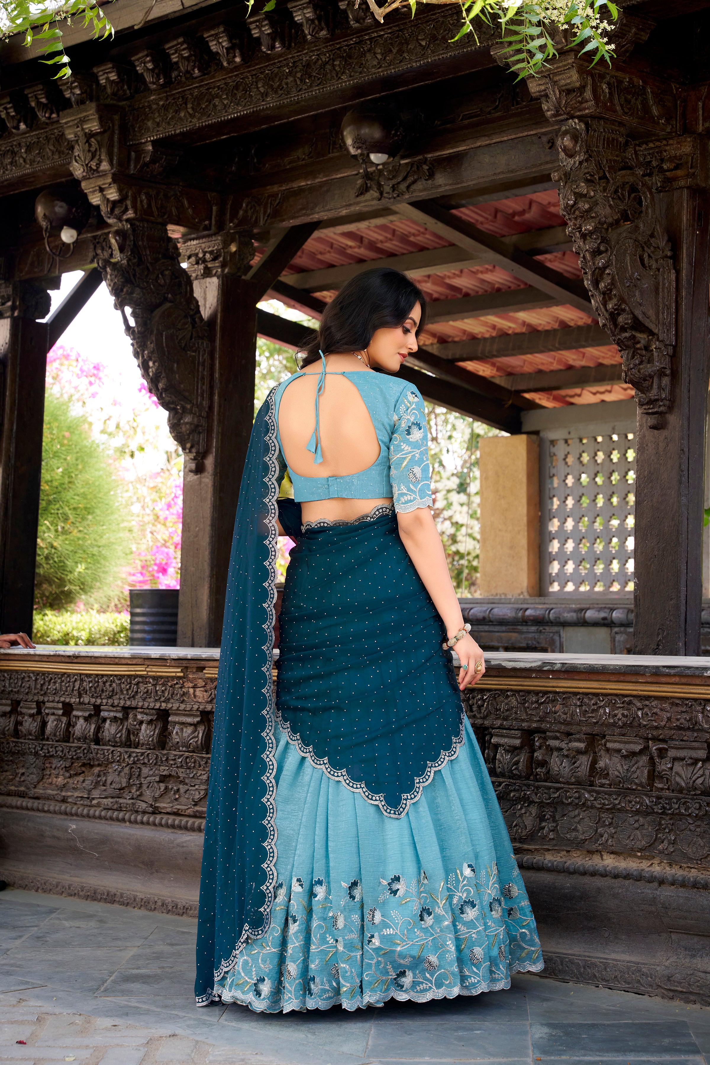 Sky Blue Color Silver Glossy Embroidered Lehenga Choli
