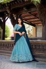 Sky Blue Color Silver Glossy Embroidered Lehenga Choli