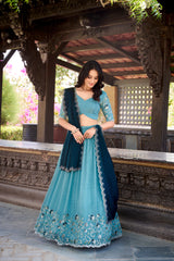 Sky Blue Color Silver Glossy Embroidered Lehenga Choli