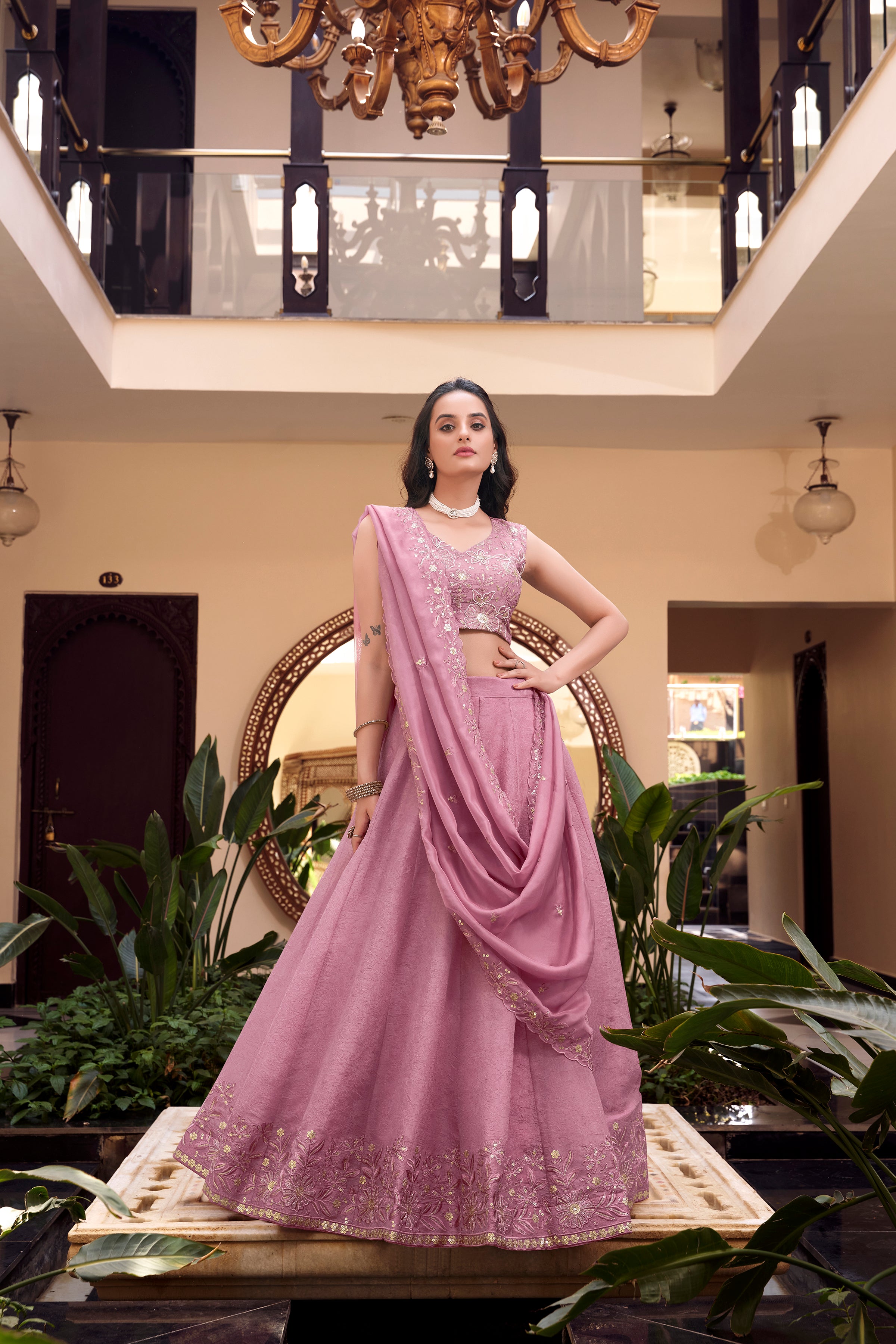 Royal Vichitra Silk Sequins Embroidered Lehenga Choli Set