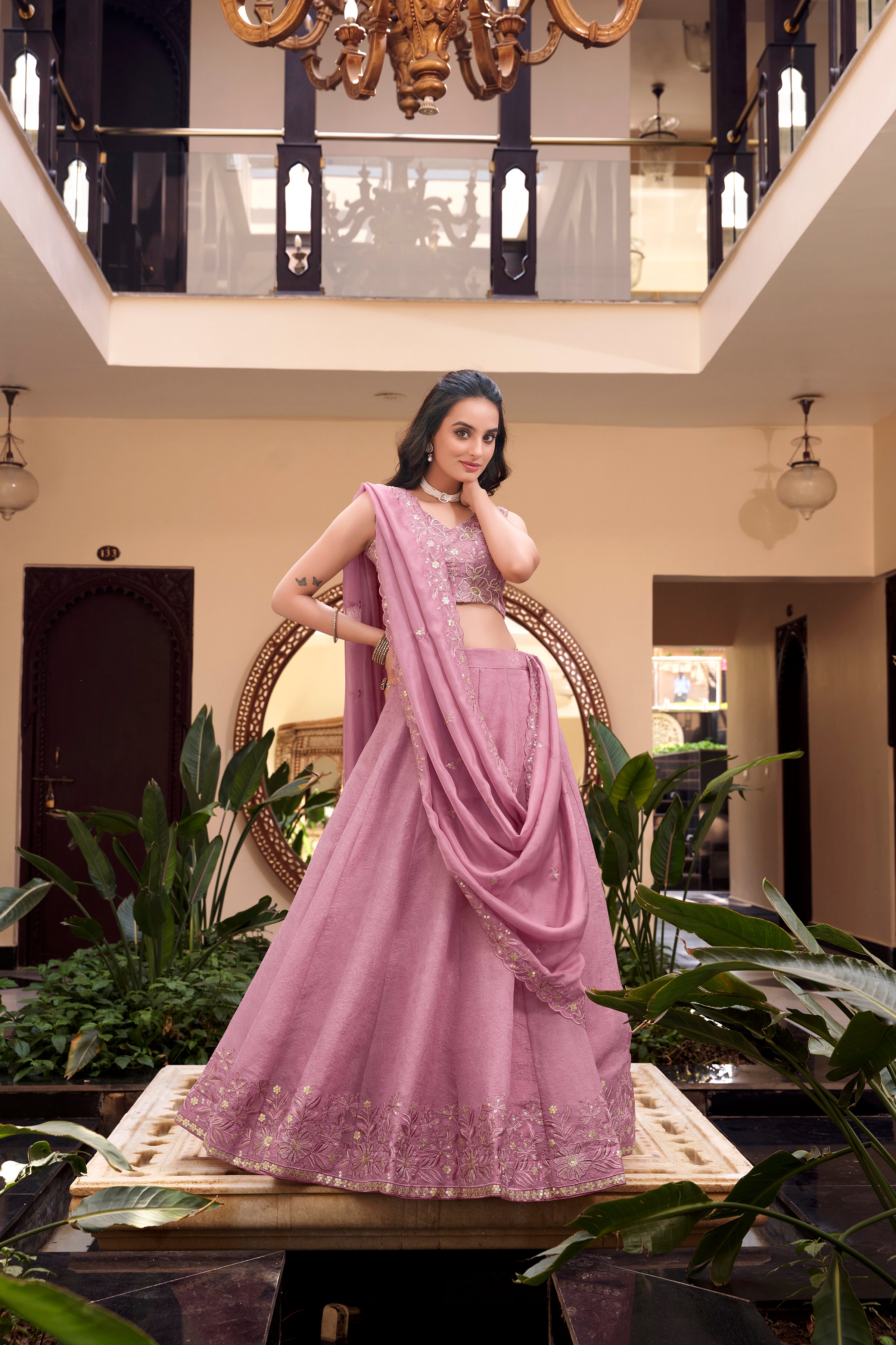 Royal Vichitra Silk Sequins Embroidered Lehenga Choli Set