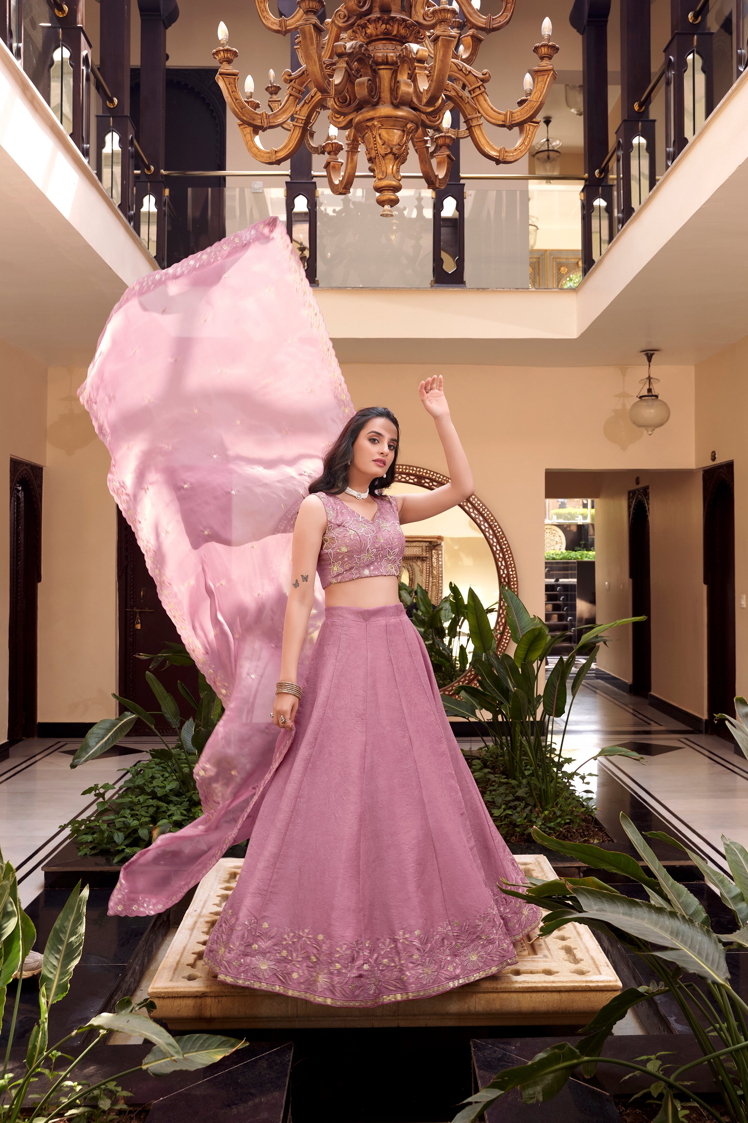 Royal Vichitra Silk Sequins Embroidered Lehenga Choli Set