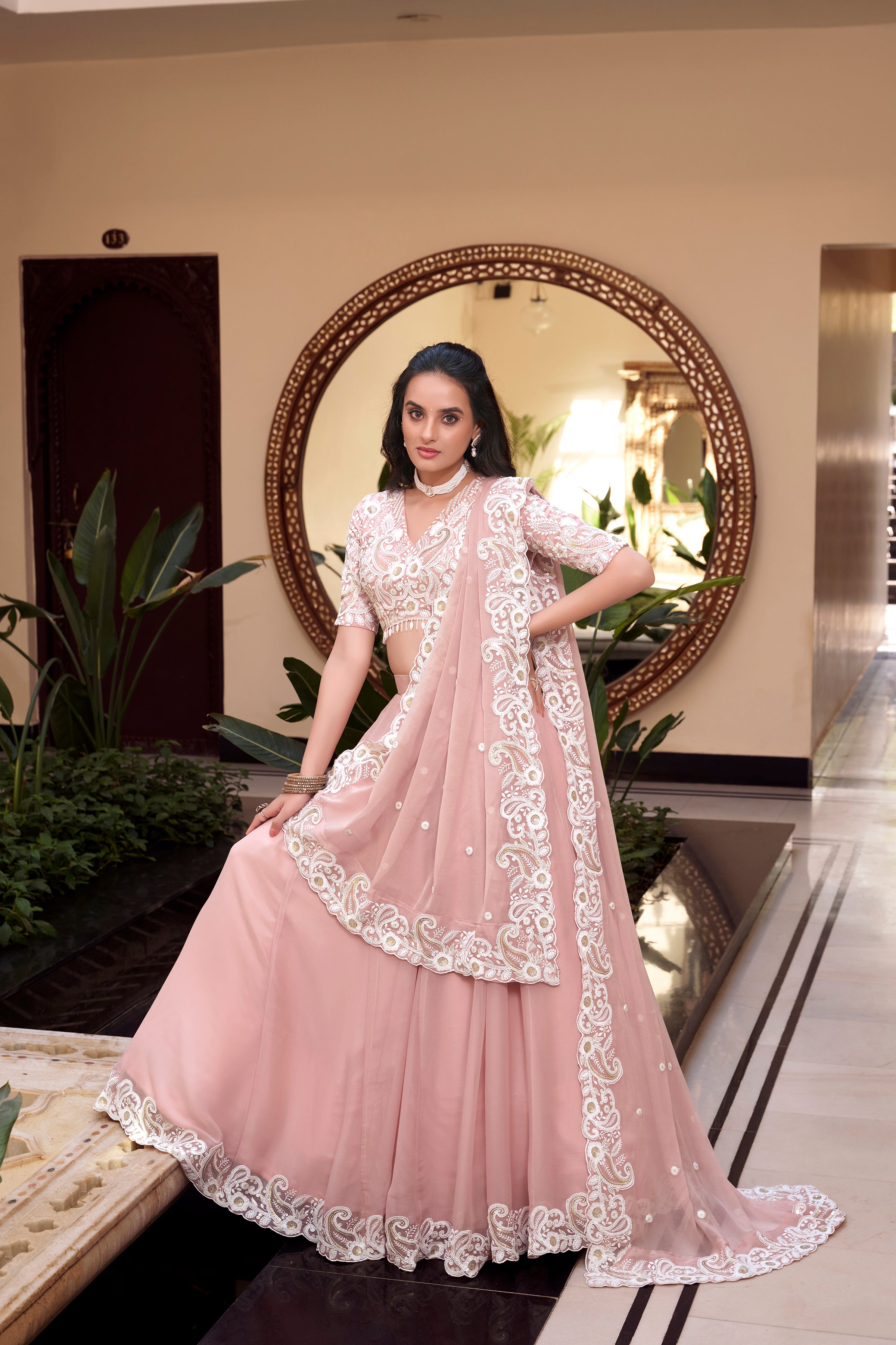 Royal Vichitra Silk Sequins Embroidered Lehenga Choli Set