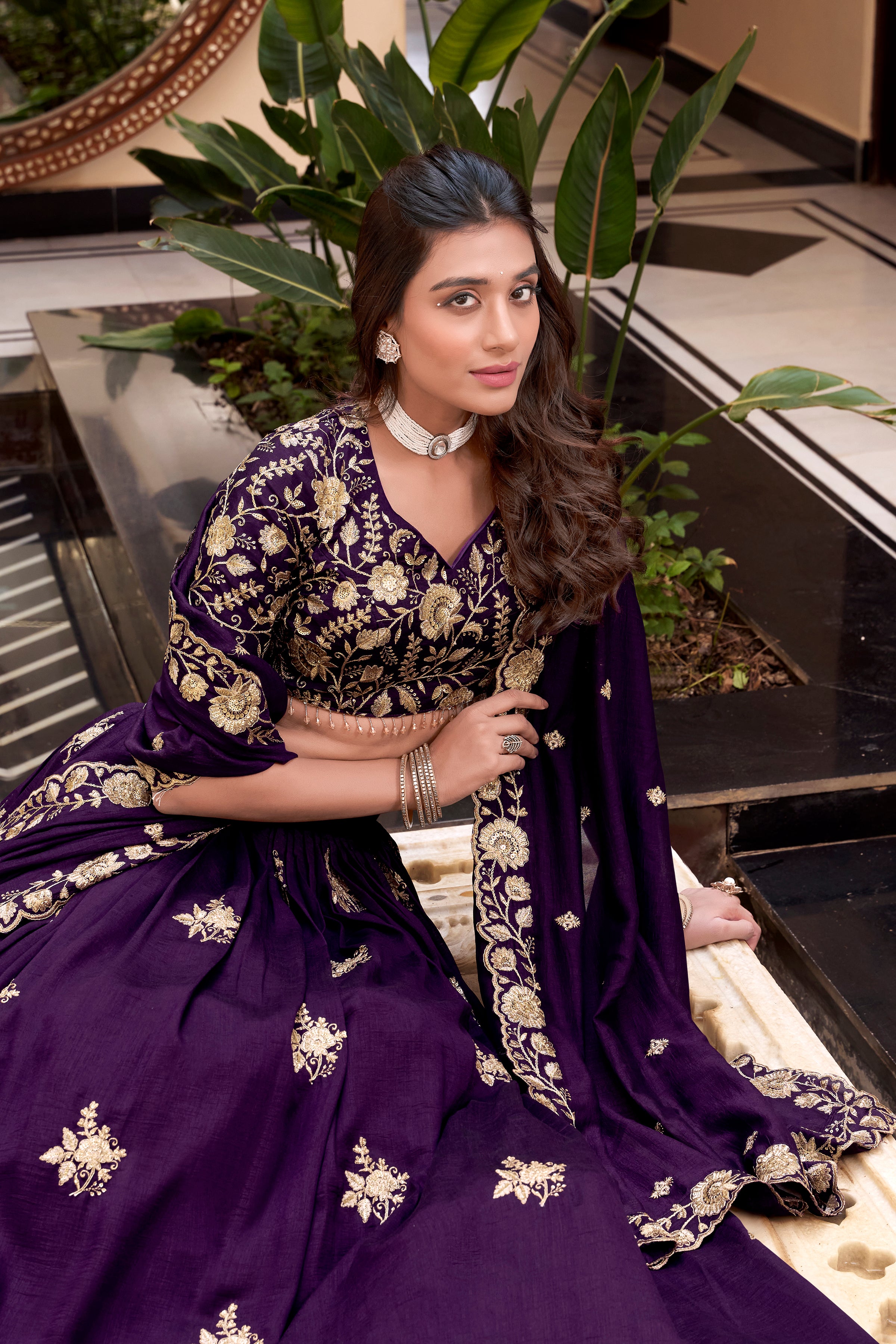 Royal Vichitra Silk Sequins Embroidered Lehenga Choli Set