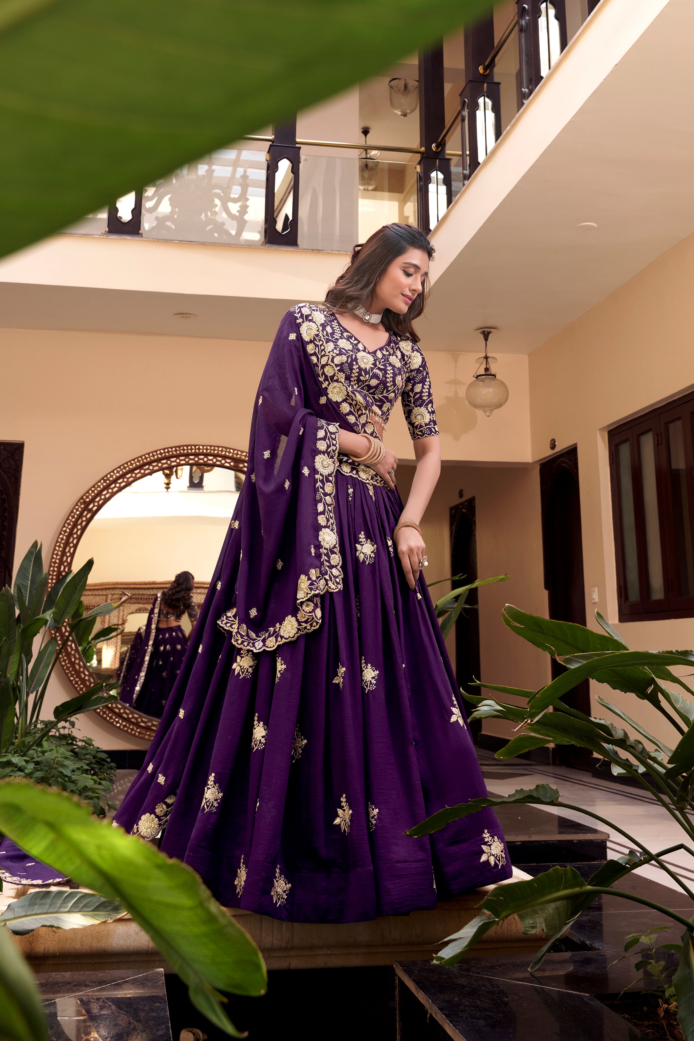 Royal Vichitra Silk Sequins Embroidered Lehenga Choli Set