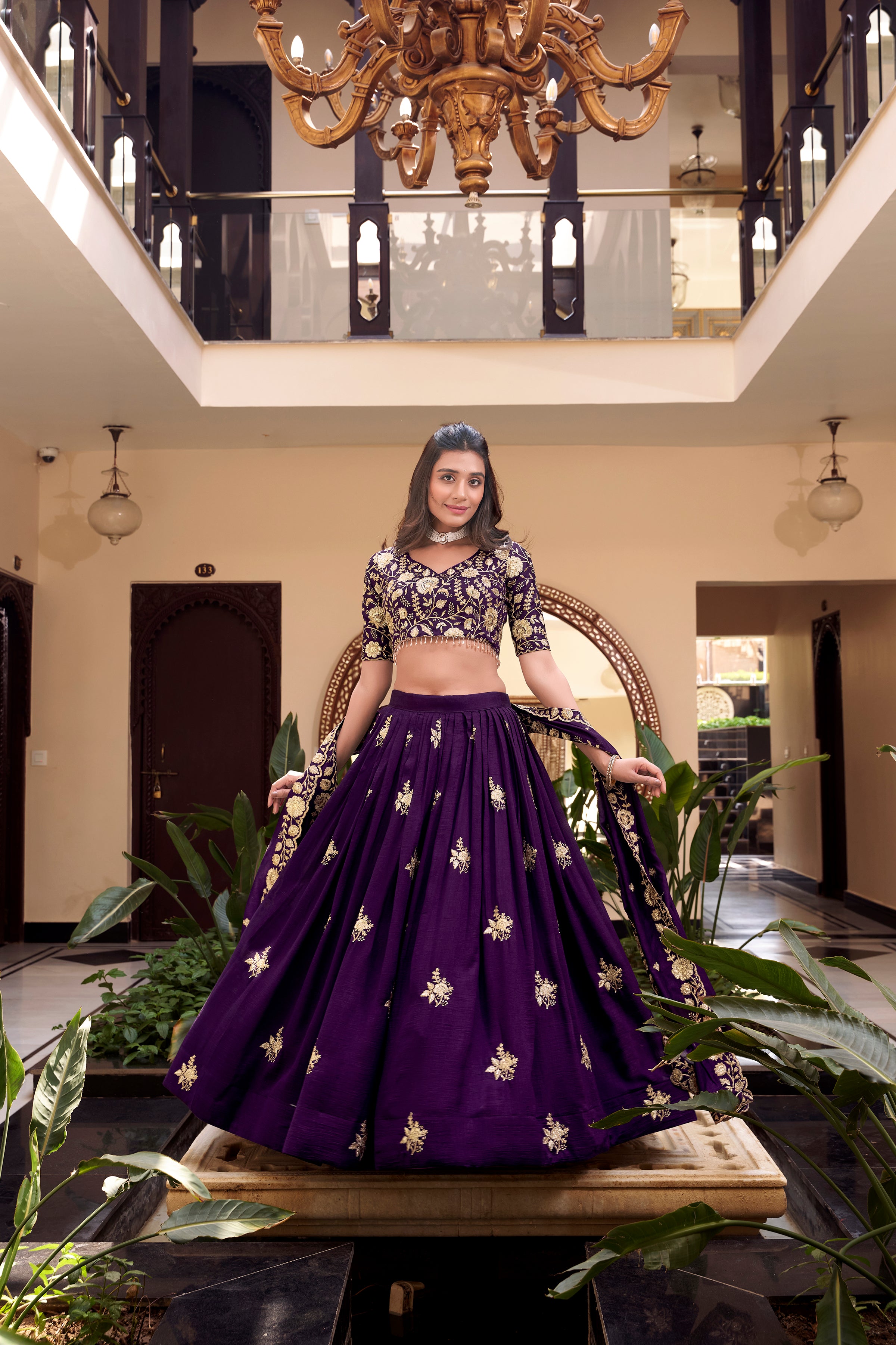 Royal Vichitra Silk Sequins Embroidered Lehenga Choli Set