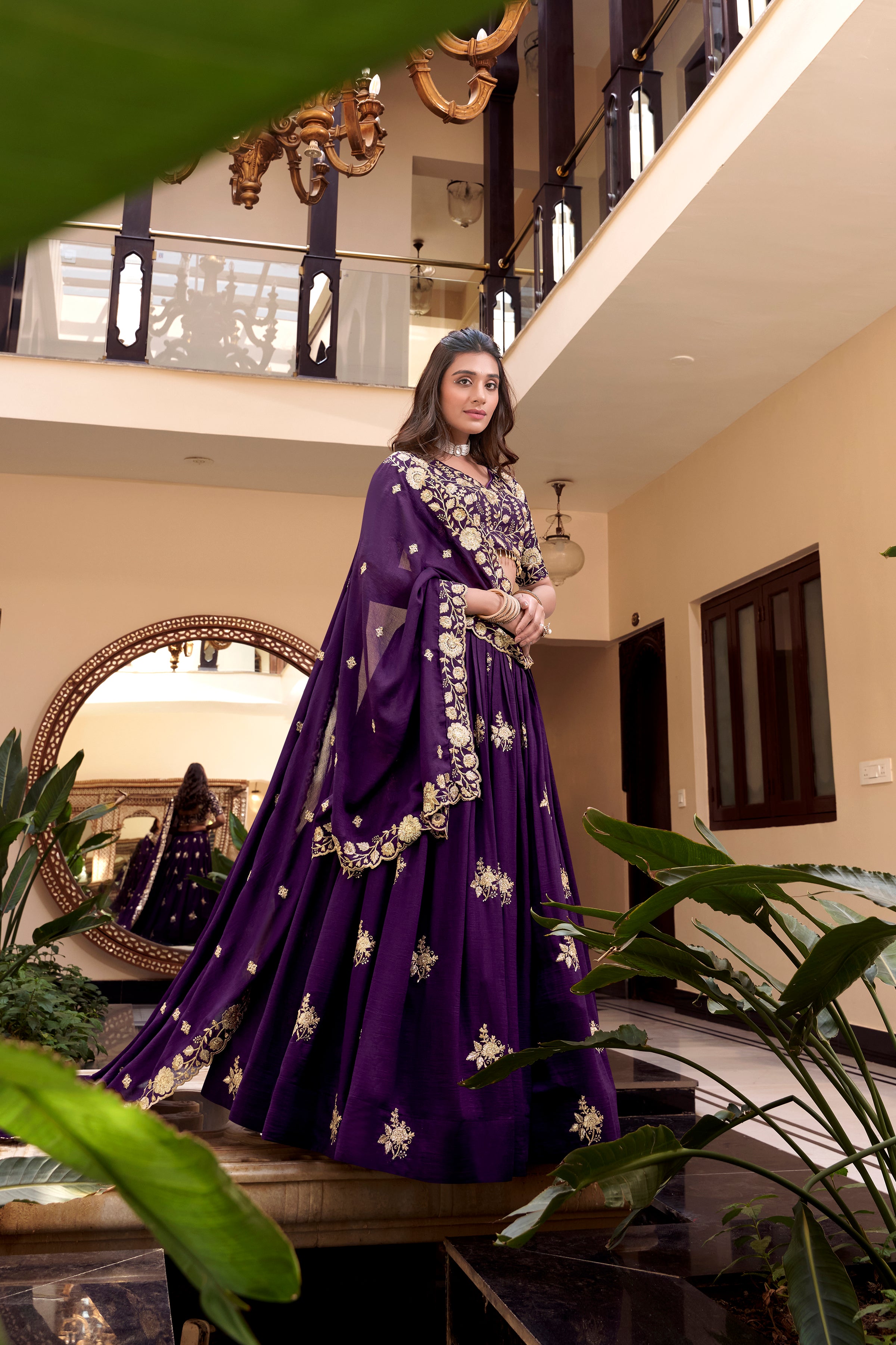 Royal Vichitra Silk Sequins Embroidered Lehenga Choli Set