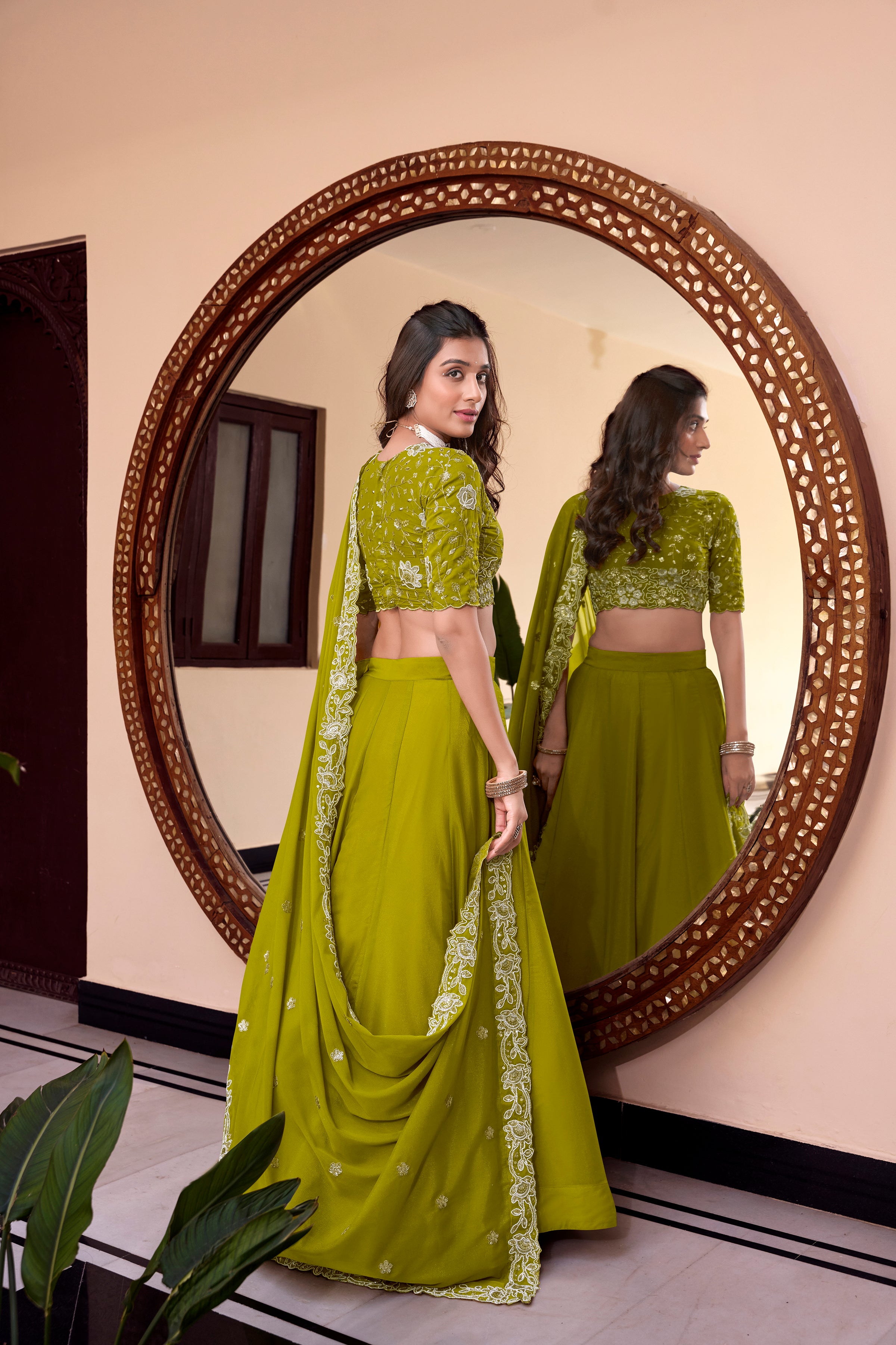 Royal Vichitra Silk Sequins Embroidered Lehenga Choli Set