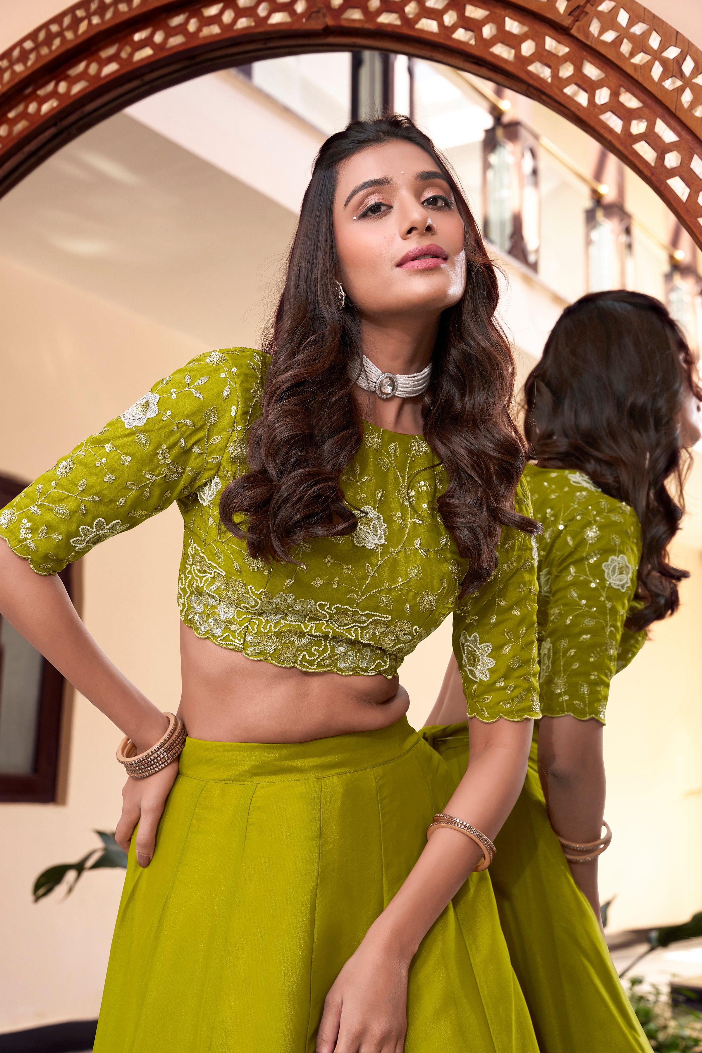 Royal Vichitra Silk Sequins Embroidered Lehenga Choli Set