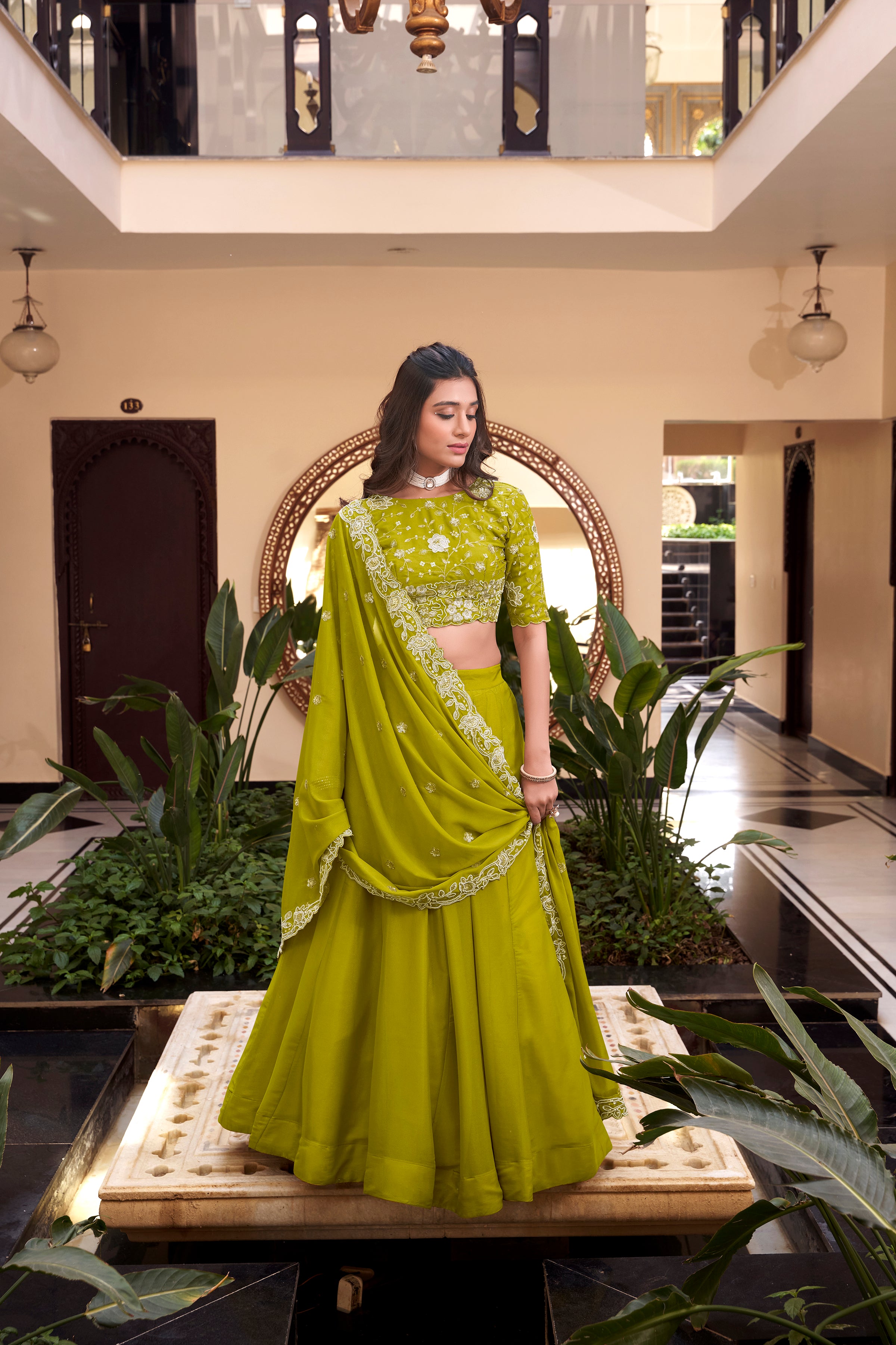 Royal Vichitra Silk Sequins Embroidered Lehenga Choli Set