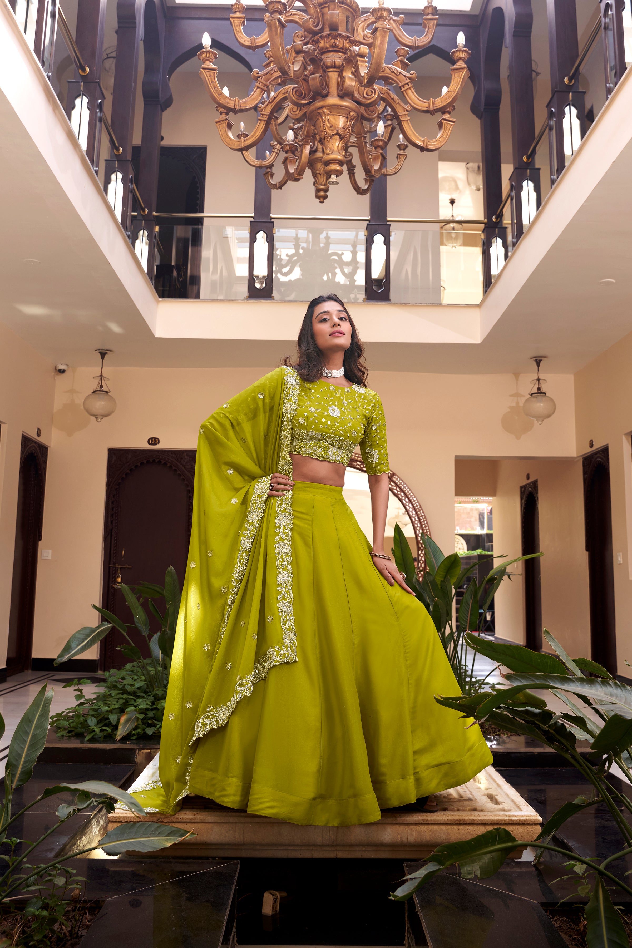 Royal Vichitra Silk Sequins Embroidered Lehenga Choli Set