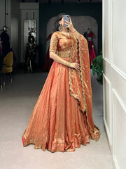 SENSUAL ORANGE EMBROIDERED ORGANZA WEDDING WEAR LEHENGA CHOLI