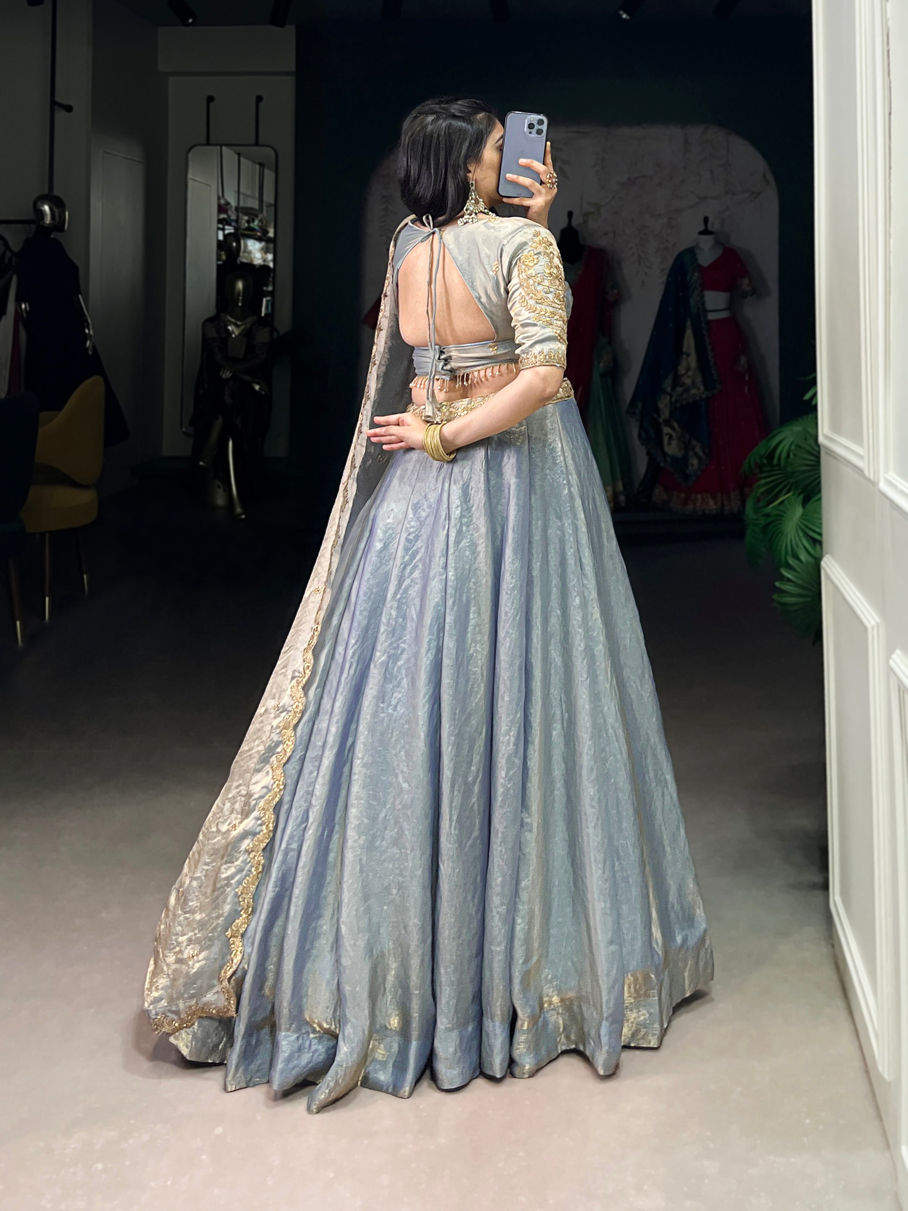 Enchanting Sky Blue Thread Work Organza Bridesmaid Lehenga Choli With Dupatta