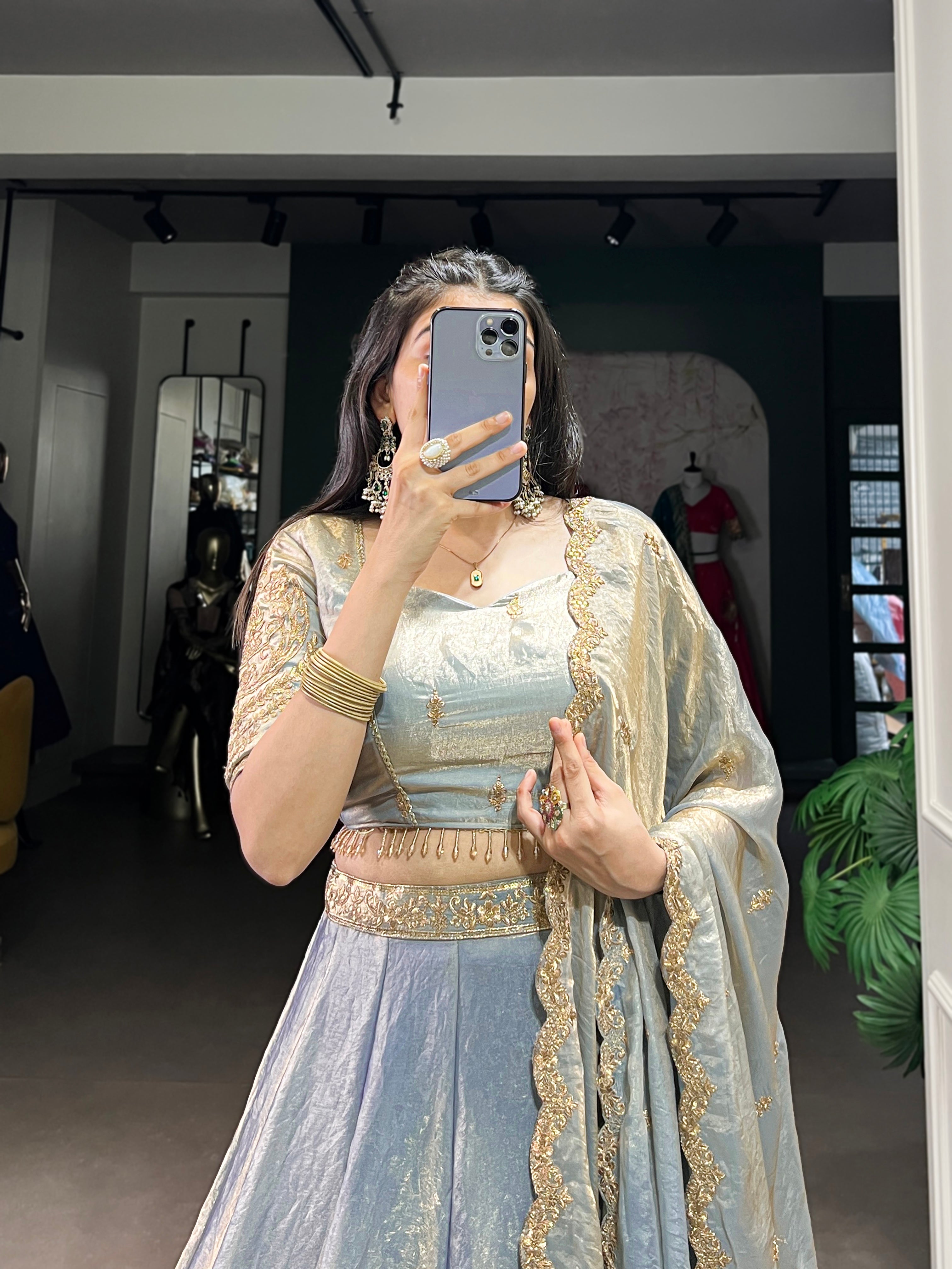 Enchanting Sky Blue Thread Work Organza Bridesmaid Lehenga Choli With Dupatta