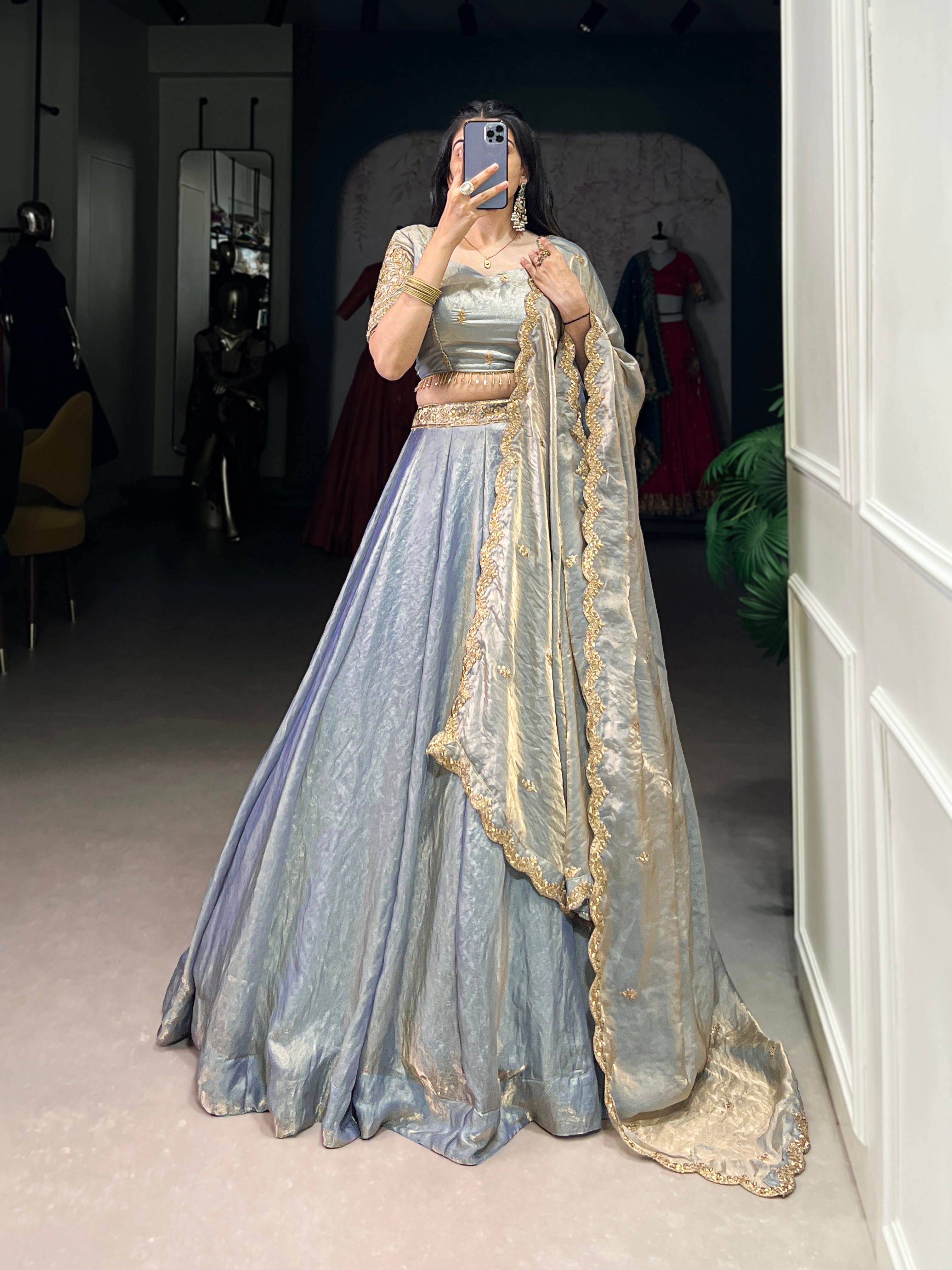 Enchanting Sky Blue Thread Work Organza Bridesmaid Lehenga Choli With Dupatta