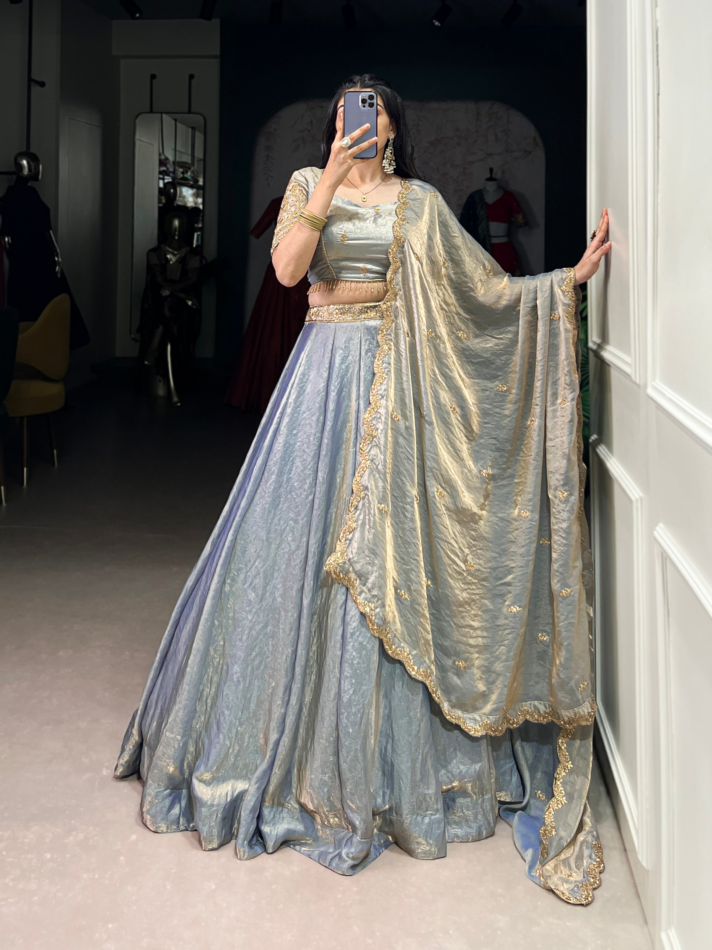 Enchanting Sky Blue Thread Work Organza Bridesmaid Lehenga Choli With Dupatta