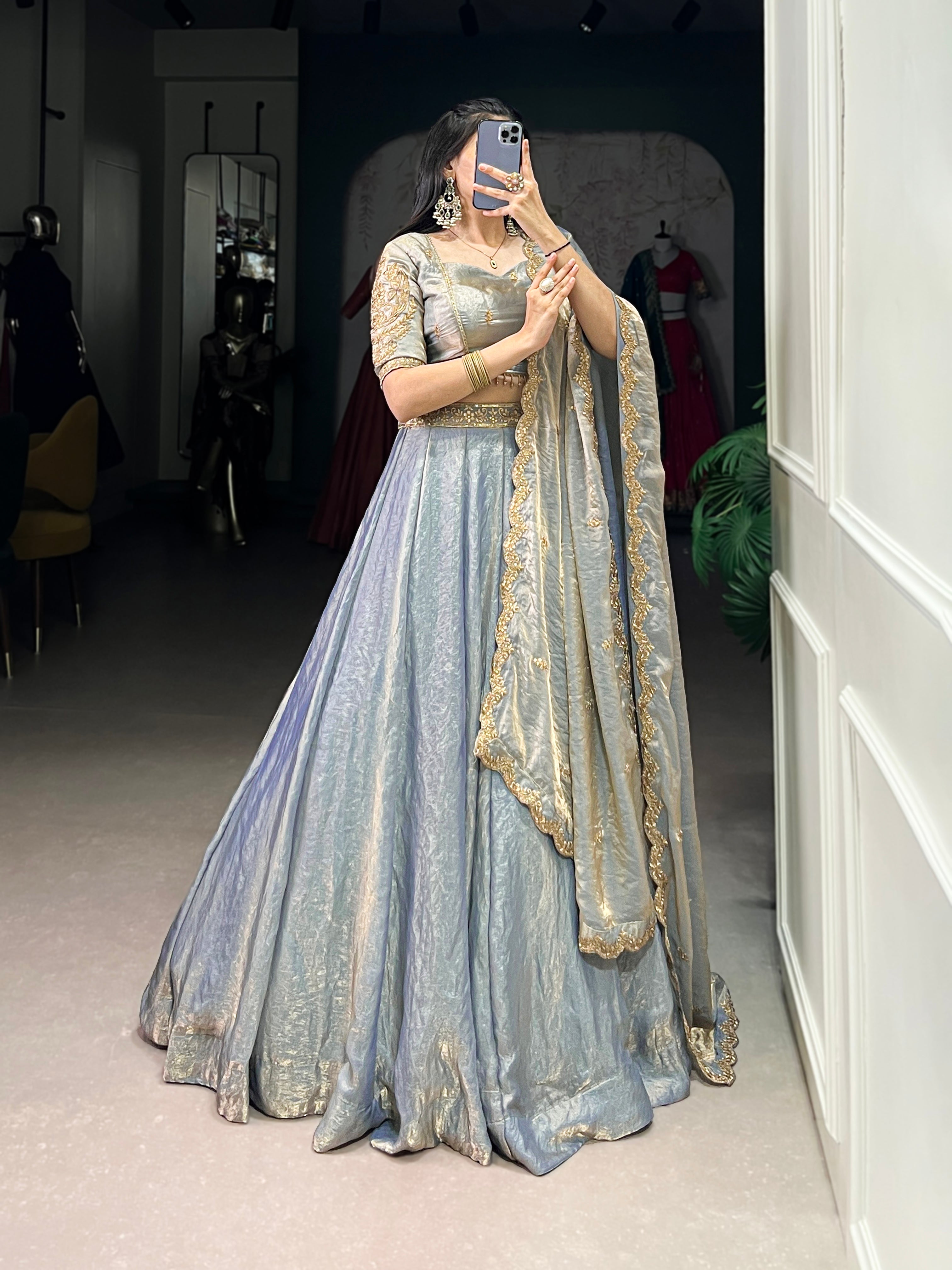 Enchanting Sky Blue Thread Work Organza Bridesmaid Lehenga Choli With Dupatta